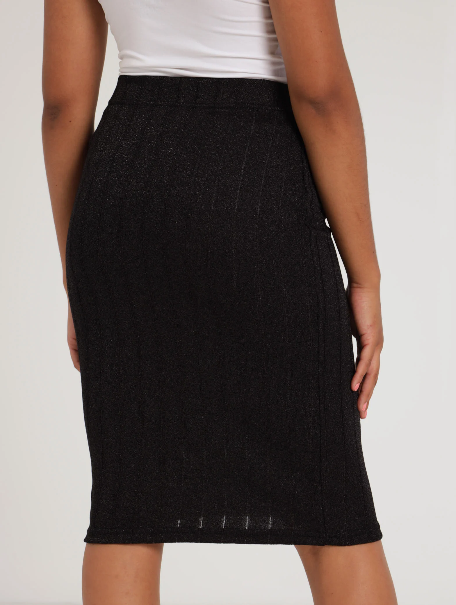 Knit Lurex Pull On Skirt - Black - Image 4