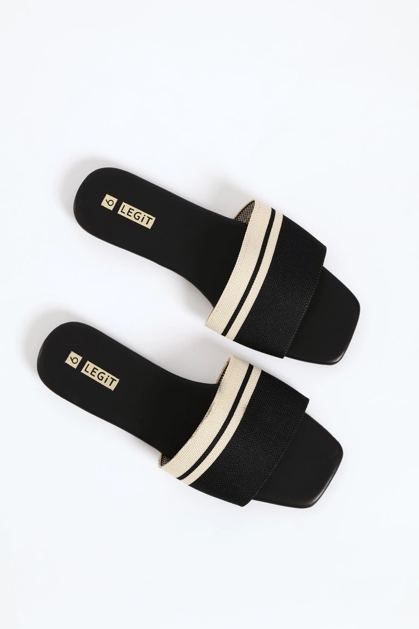 Knitted One Strap Contrast Colour Sandal - Black