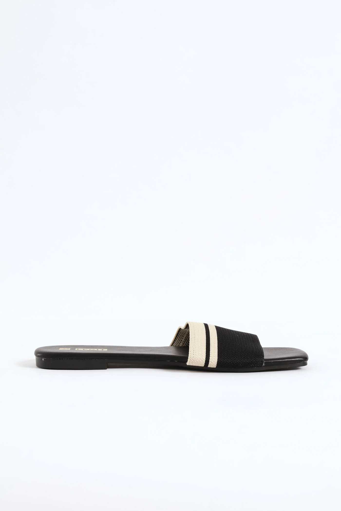 Knitted One Strap Contrast Colour Sandal - Black - Image 4