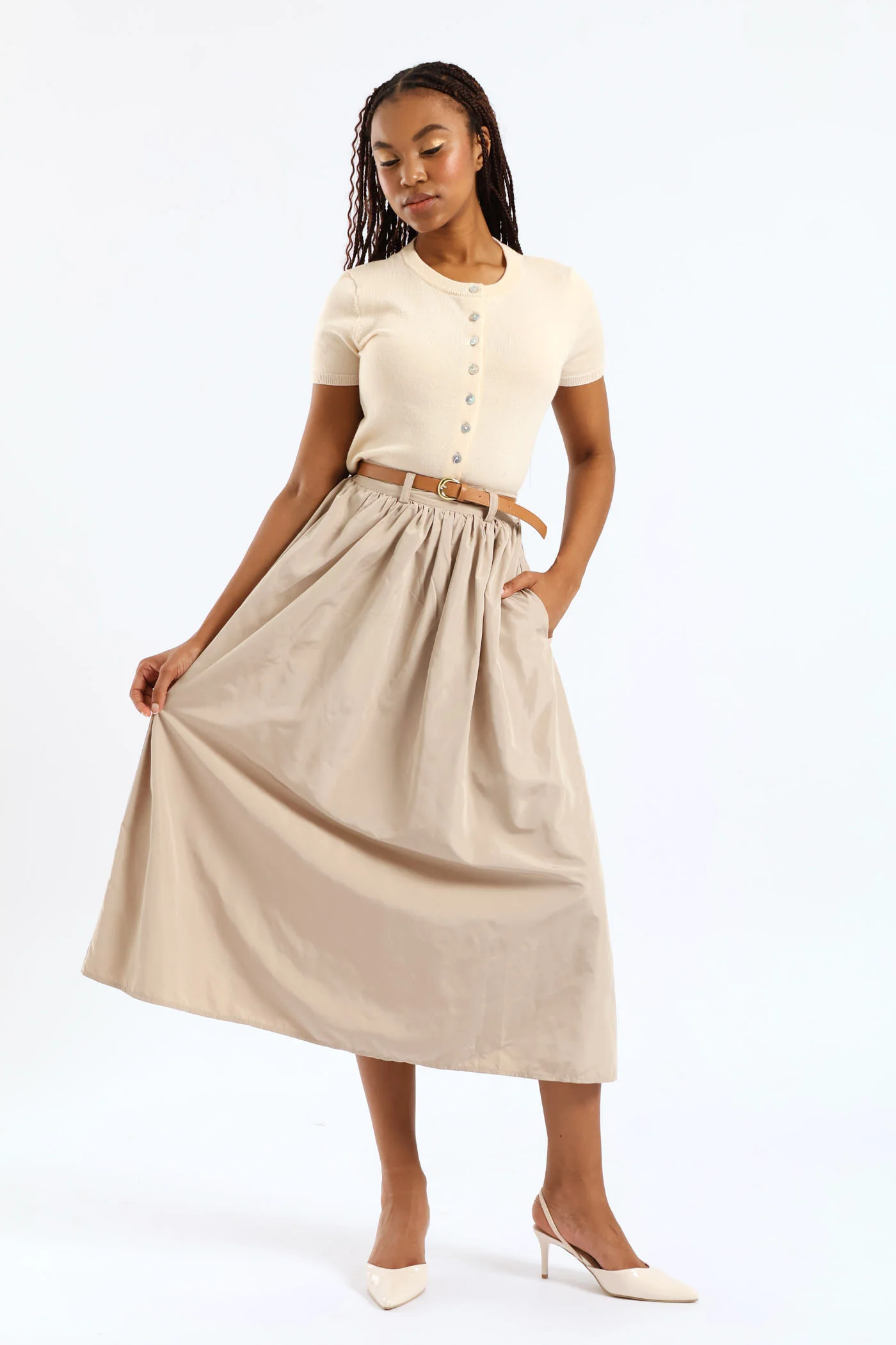 Knitwear Button Through Top - Cream - Image 5