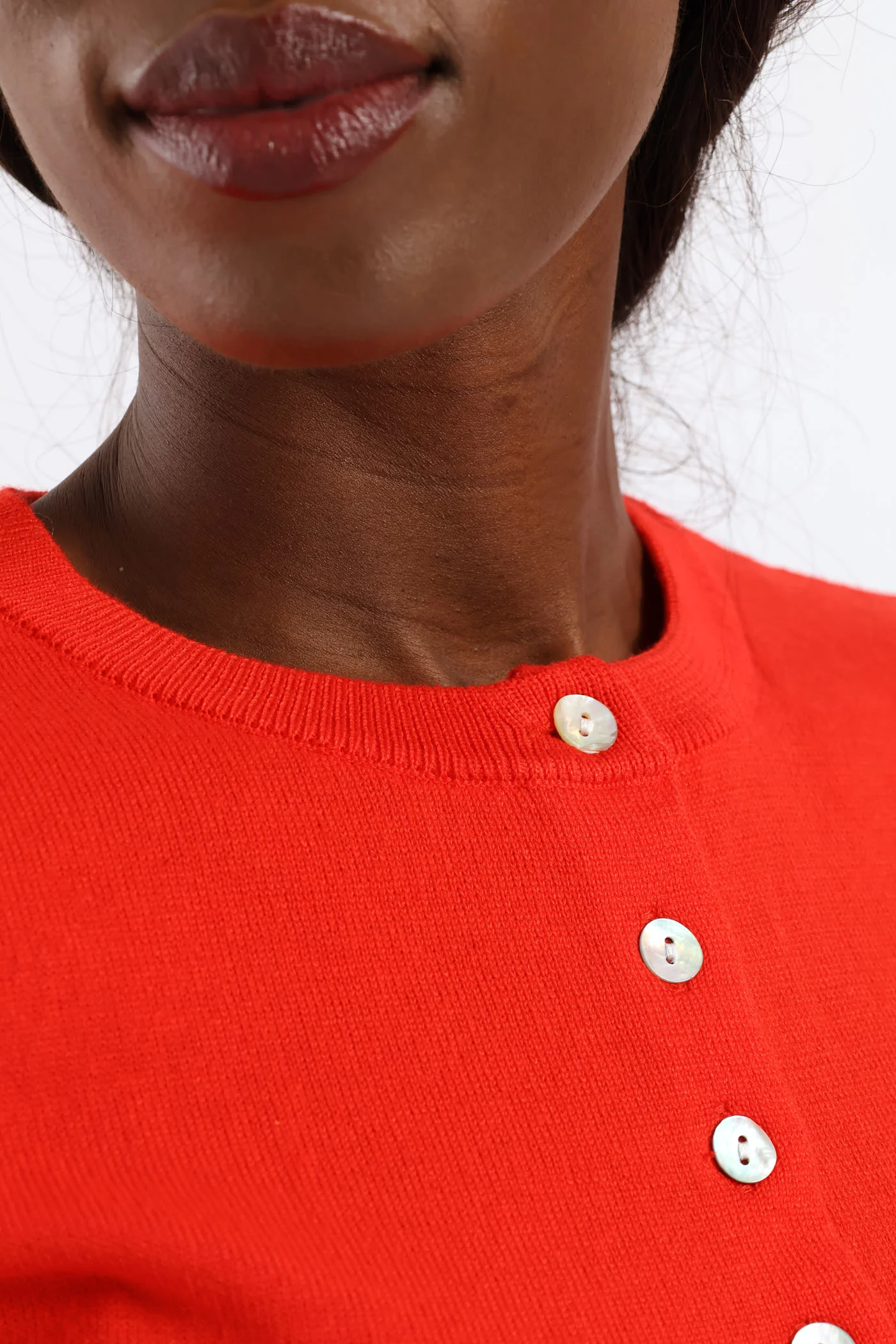 Knitwear Button Through Top - Tangerine - Image 2