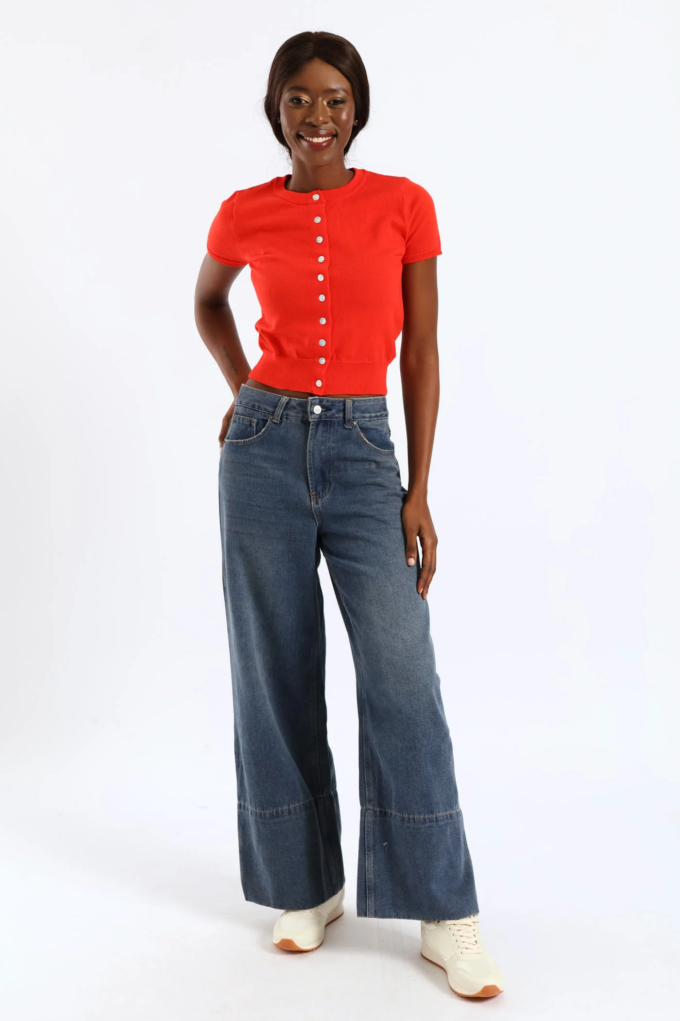 Knitwear Button Through Top - Tangerine - Image 5