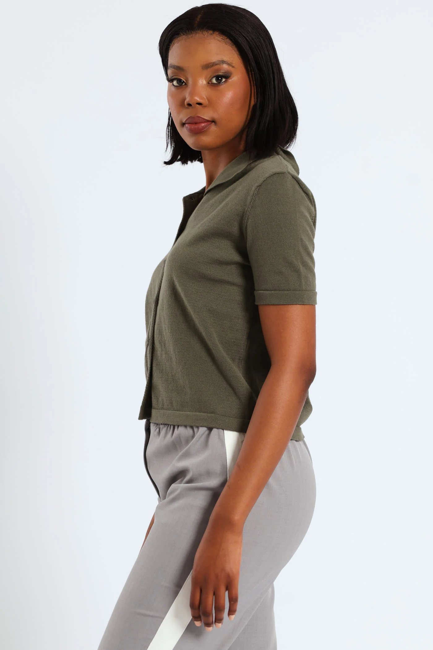 Knitwear Buttoned Golfer - Khaki - Image 3