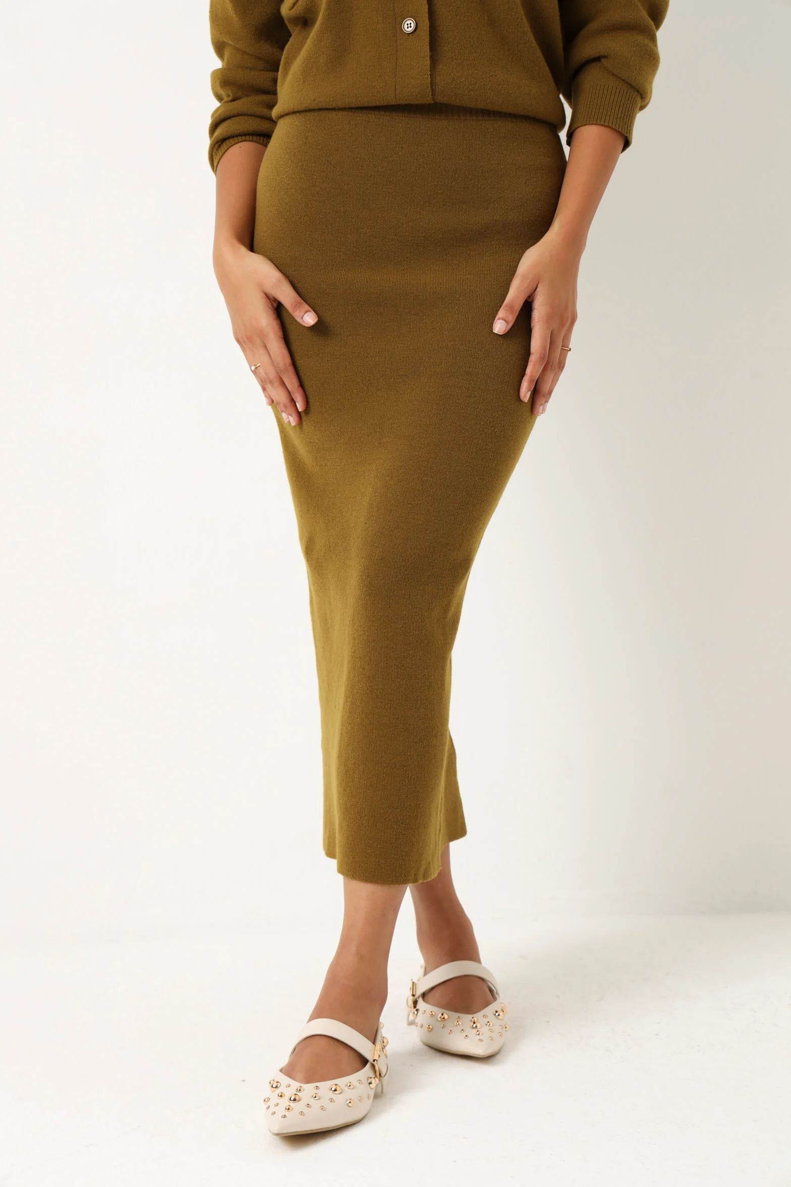 Knitwear Midi Skirt -  Chartreuse