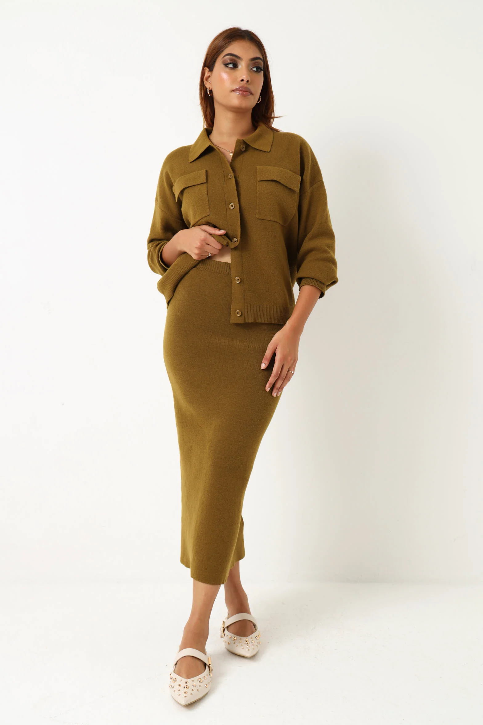 Knitwear Midi Skirt -  Chartreuse - Image 2
