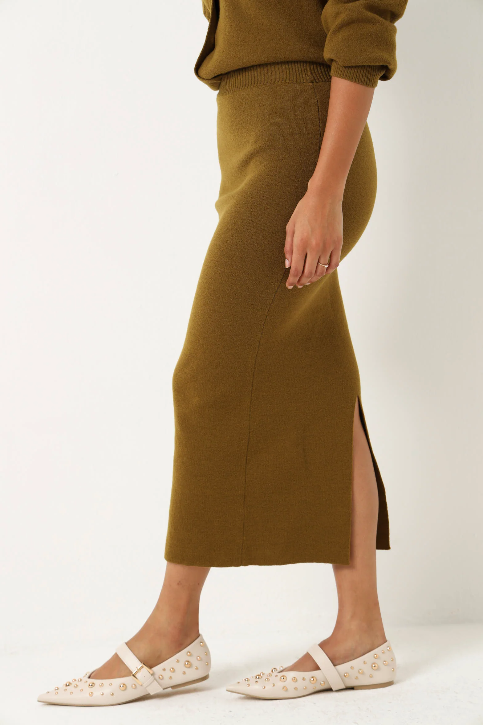 Knitwear Midi Skirt -  Chartreuse - Image 4