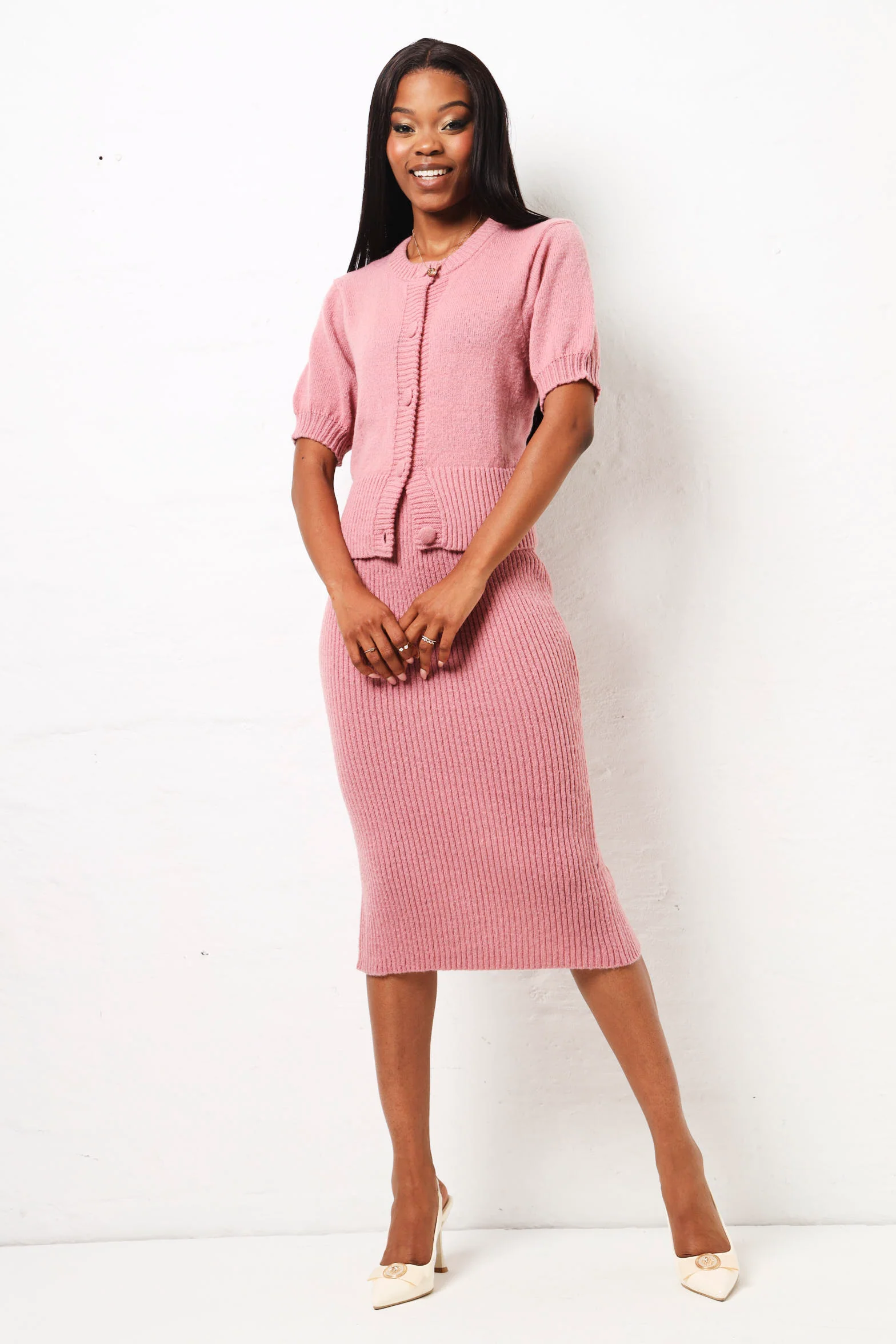 Knitwear Midi Skirt - Dusty Pink - Image 2
