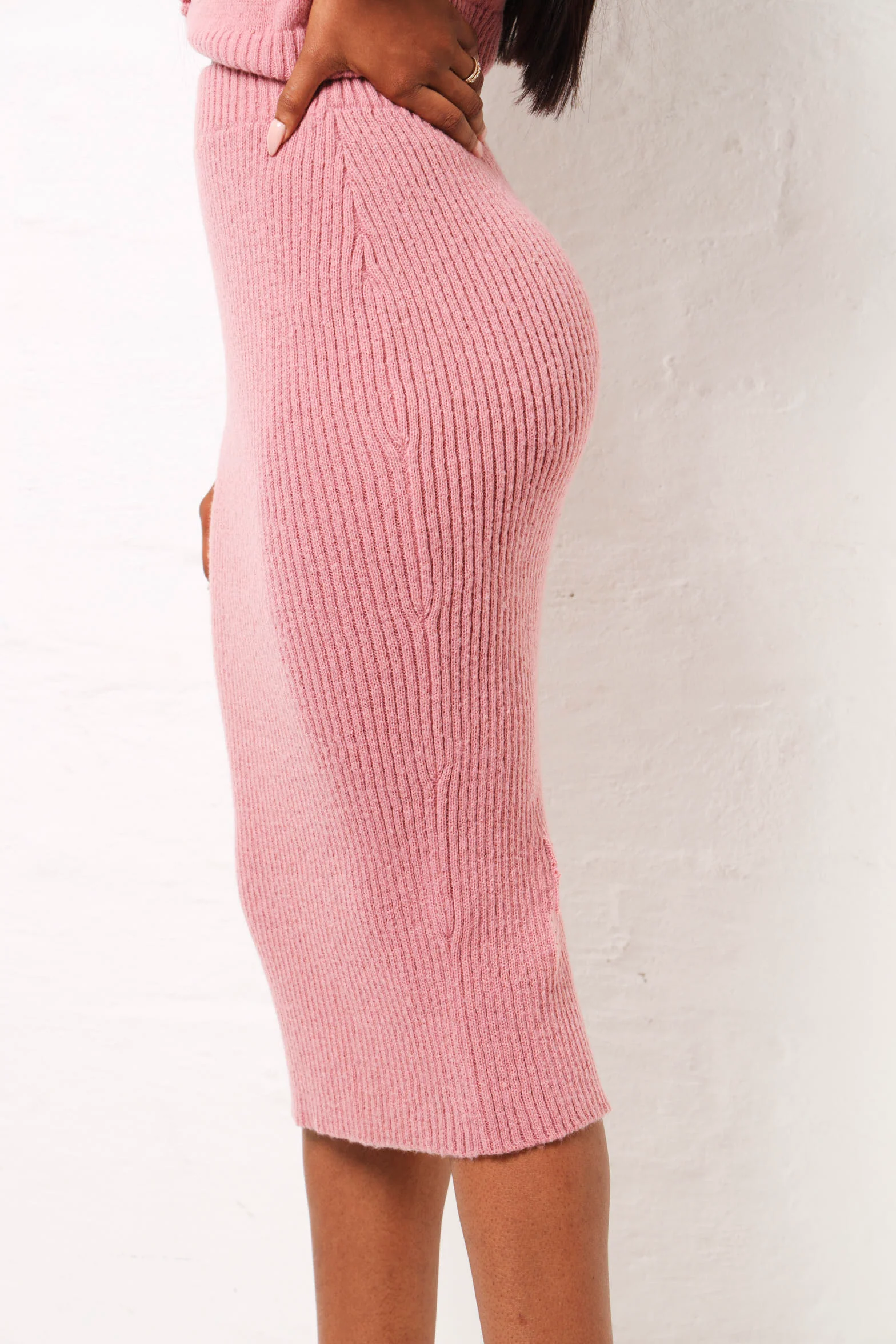 Knitwear Midi Skirt - Dusty Pink - Image 4