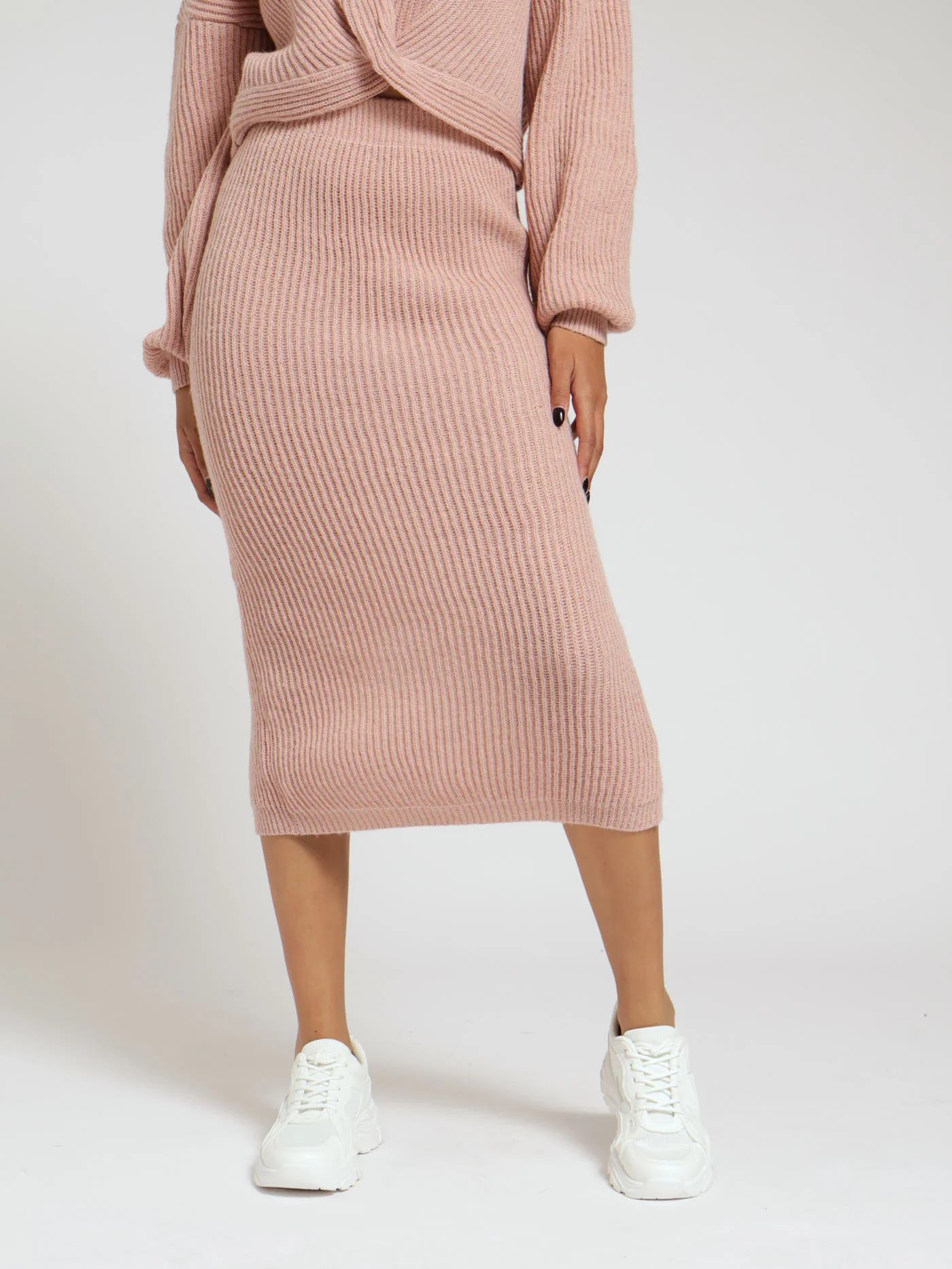 Knitwear Midi Skirt - Dusty Pink