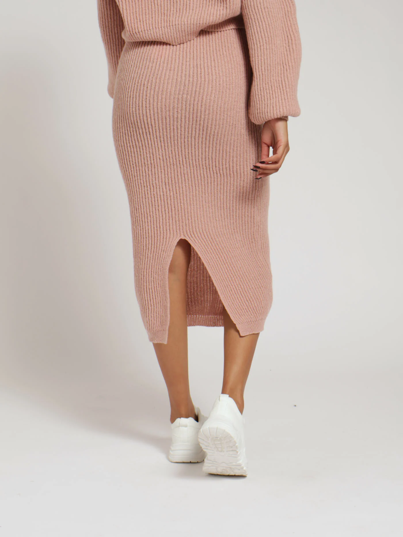 Knitwear Midi Skirt - Dusty Pink - Image 3