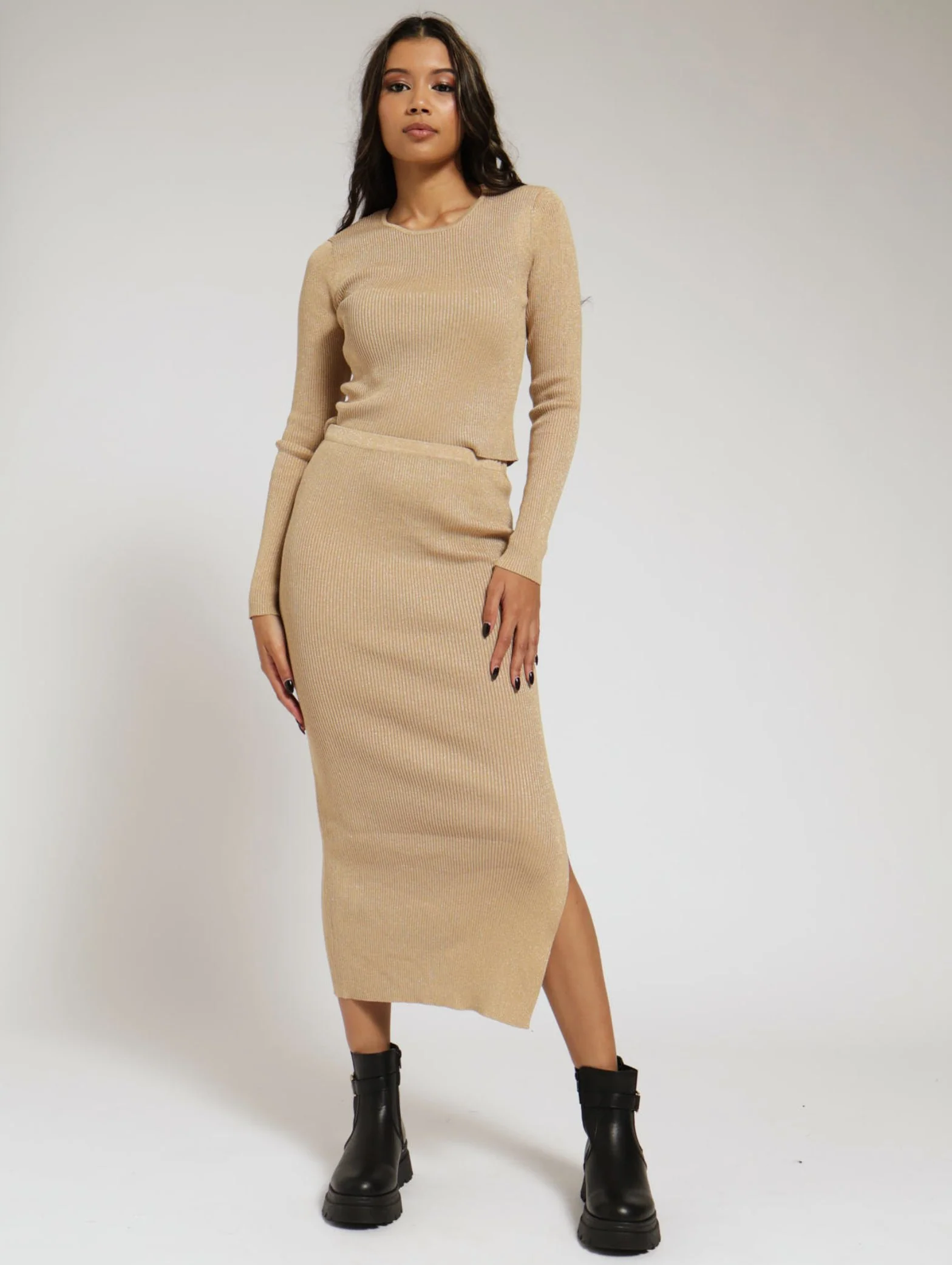 Knitwear Midi Skirt - Gold - Image 4