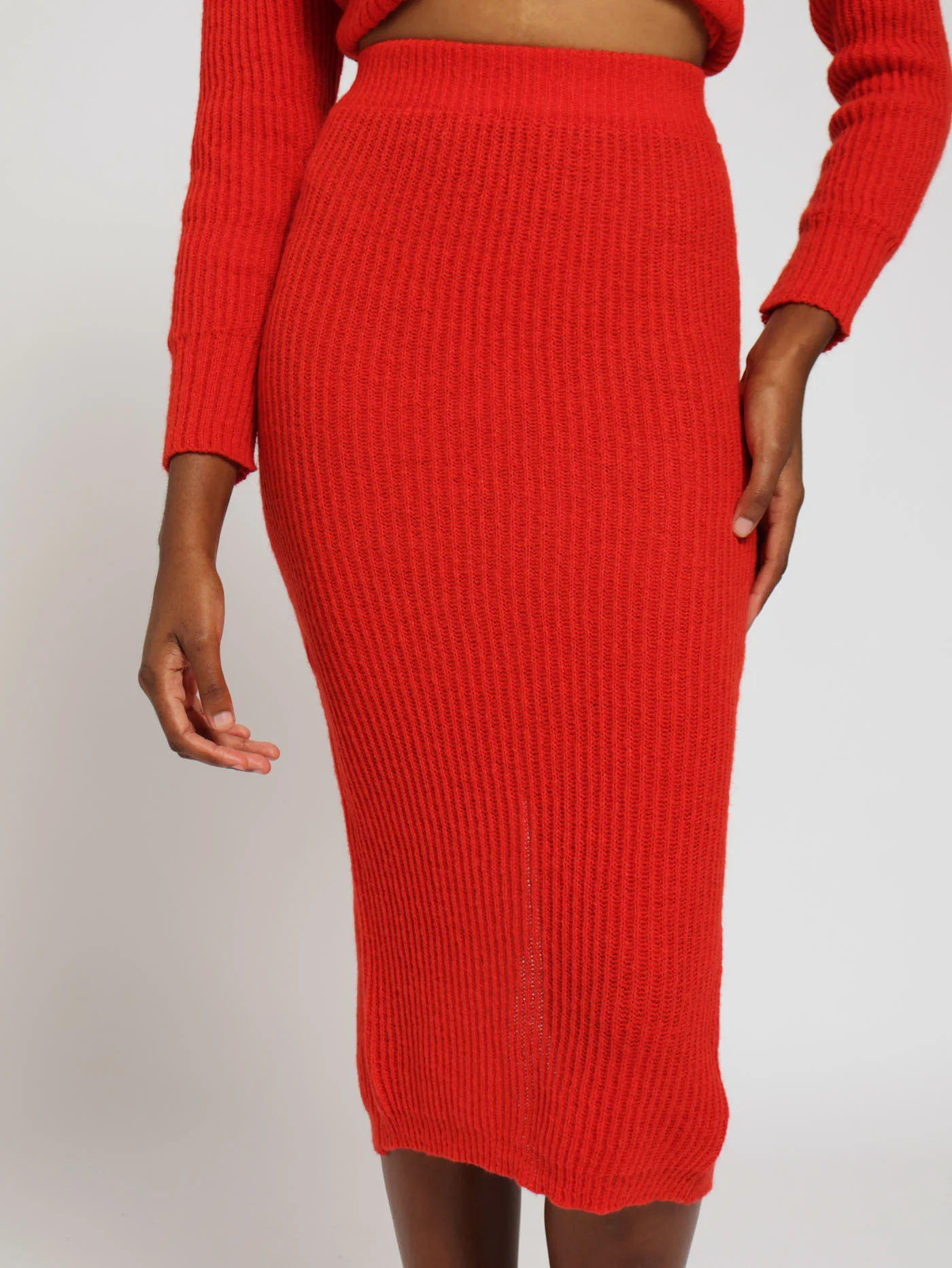 Knitwear Midi Skirt - Red