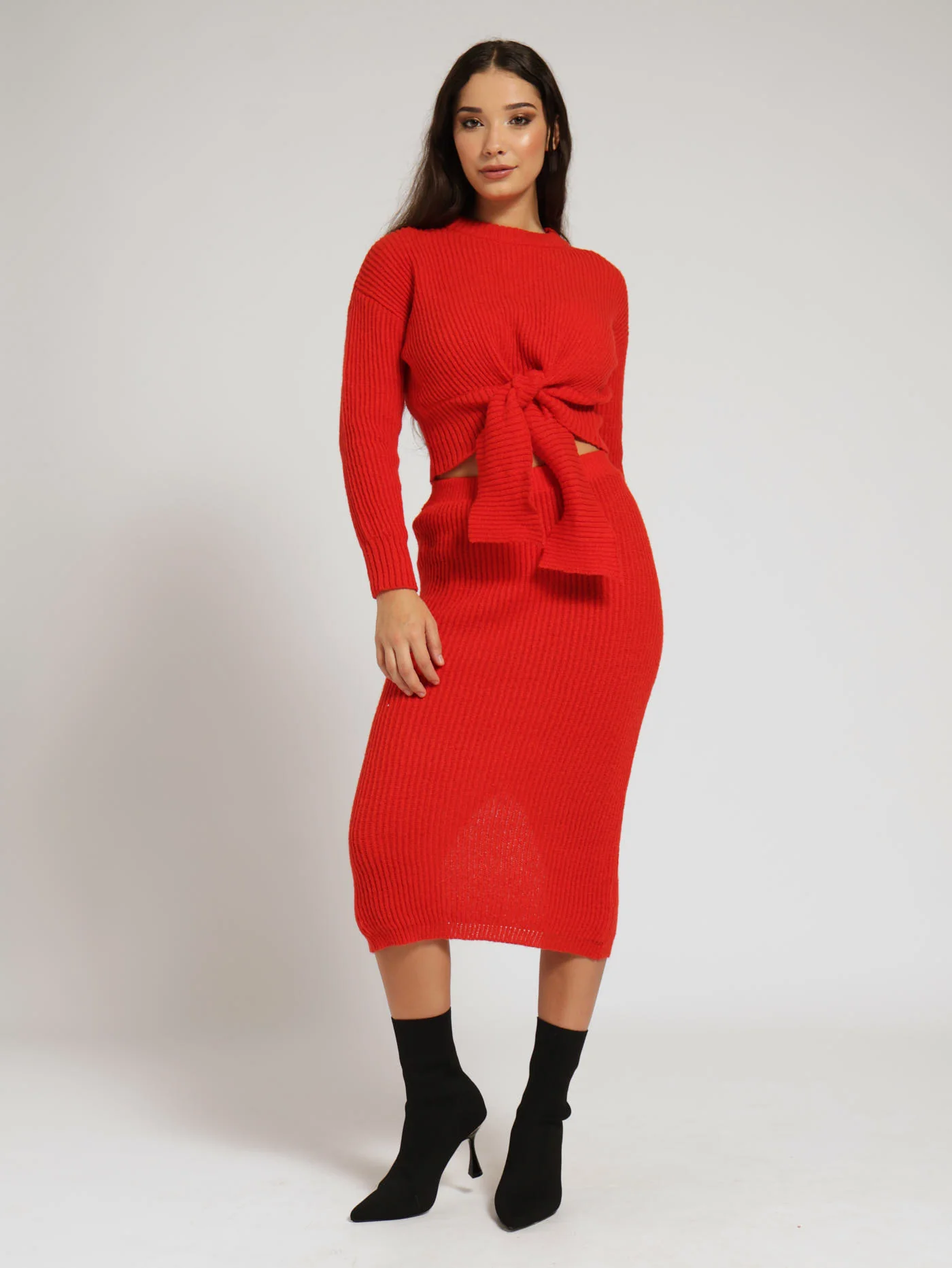 Knitwear Midi Skirt - Red - Image 4