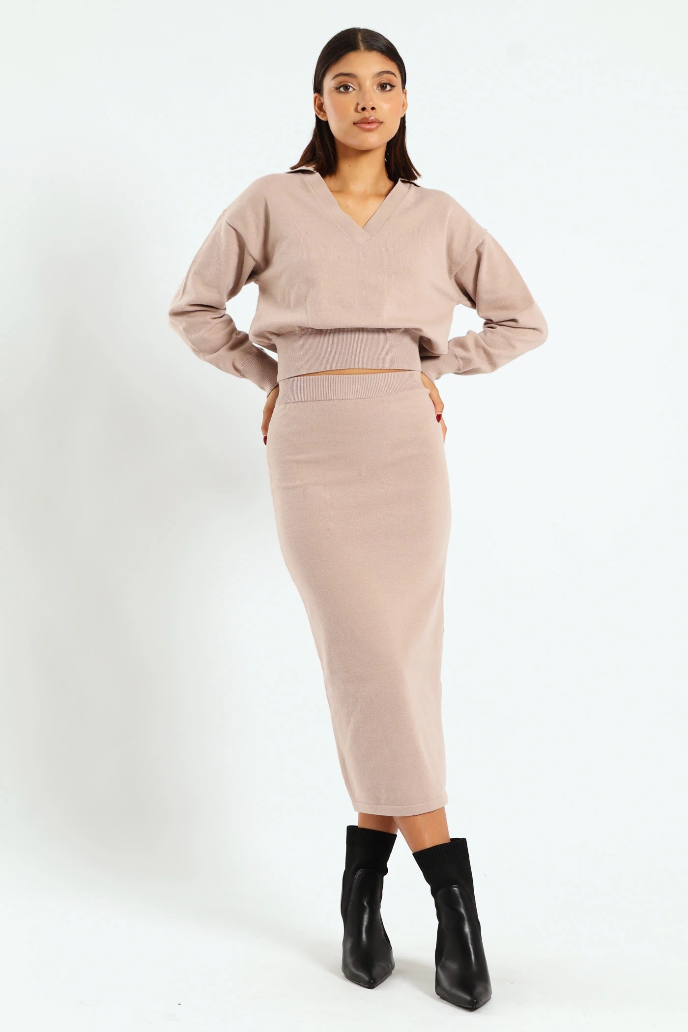 Knitwear Midi Skirt - Stone - Image 2