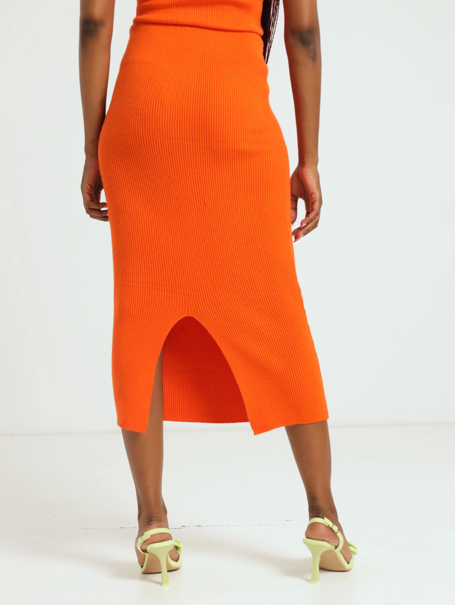 Knitwear Slit Pencil Skirt - Orange - Image 2