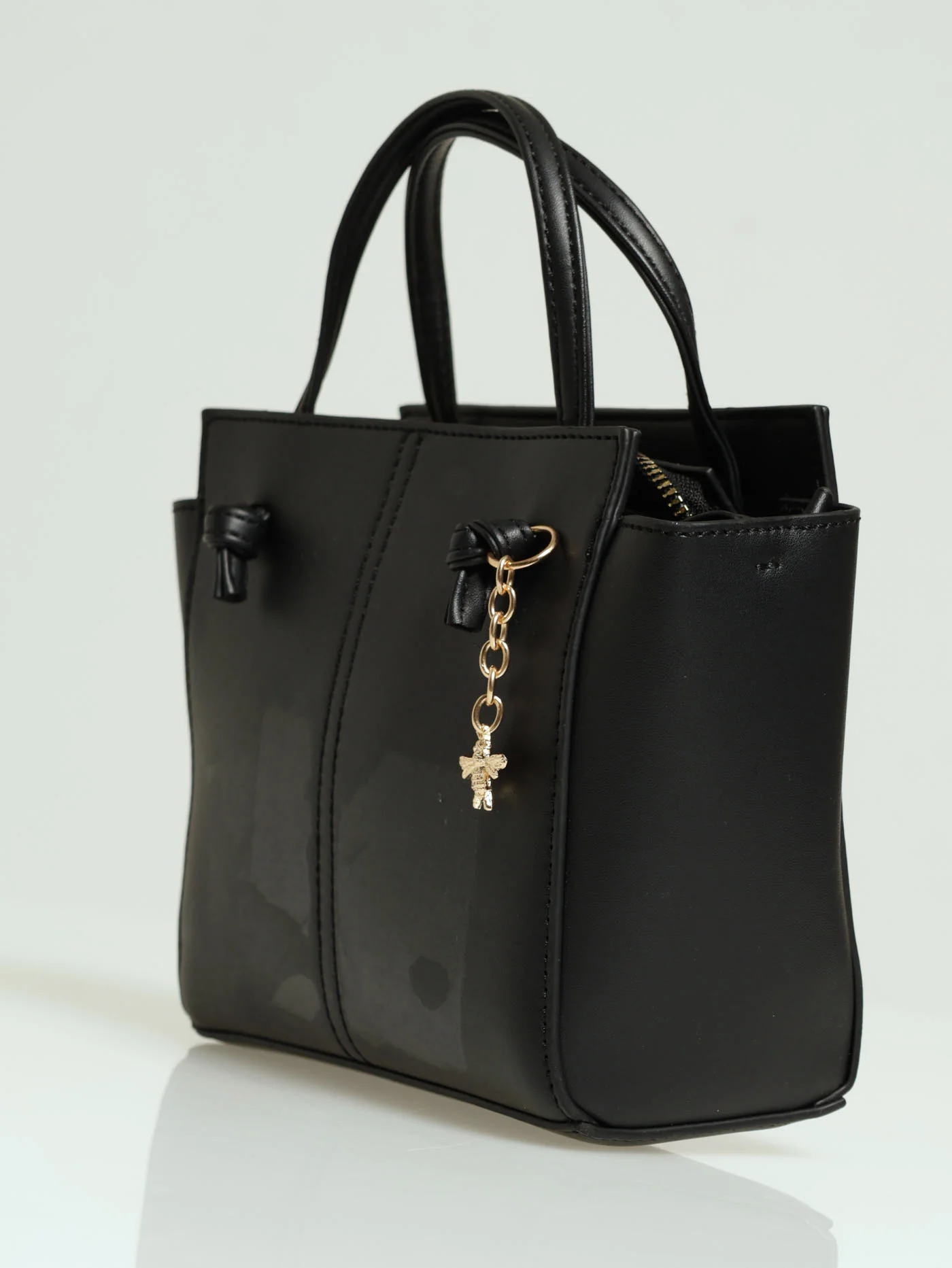 Knot Front Bee Charm Tote Bag - Black - Image 3