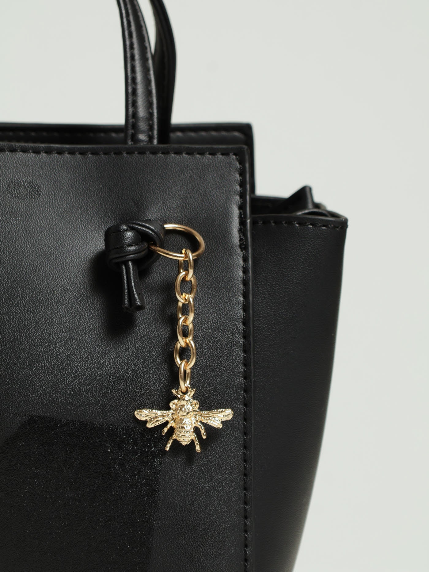 Knot Front Bee Charm Tote Bag - Black - Image 5