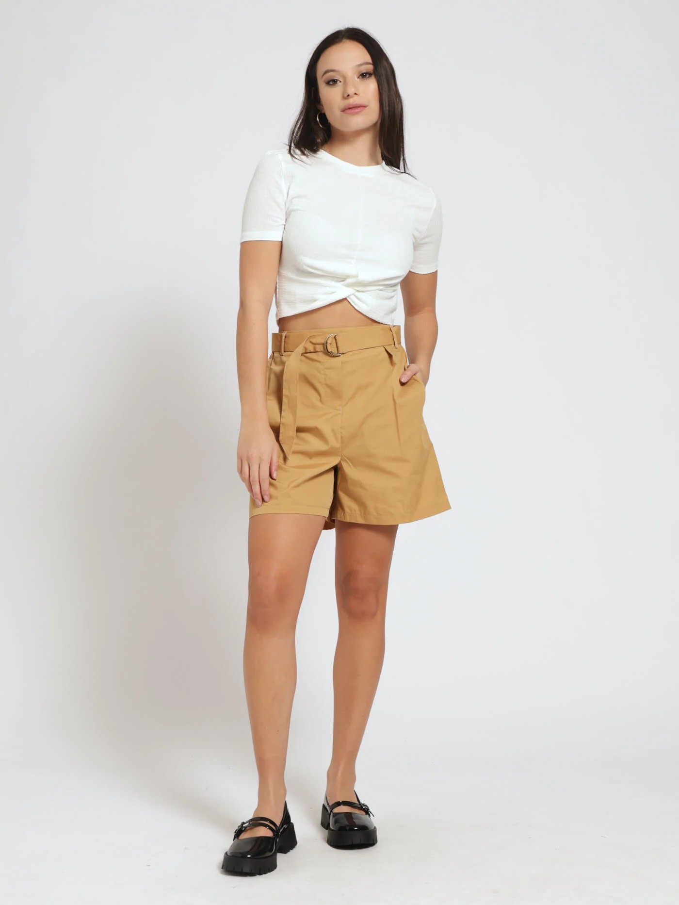 Knot Front Crinkle Top - White - Image 4