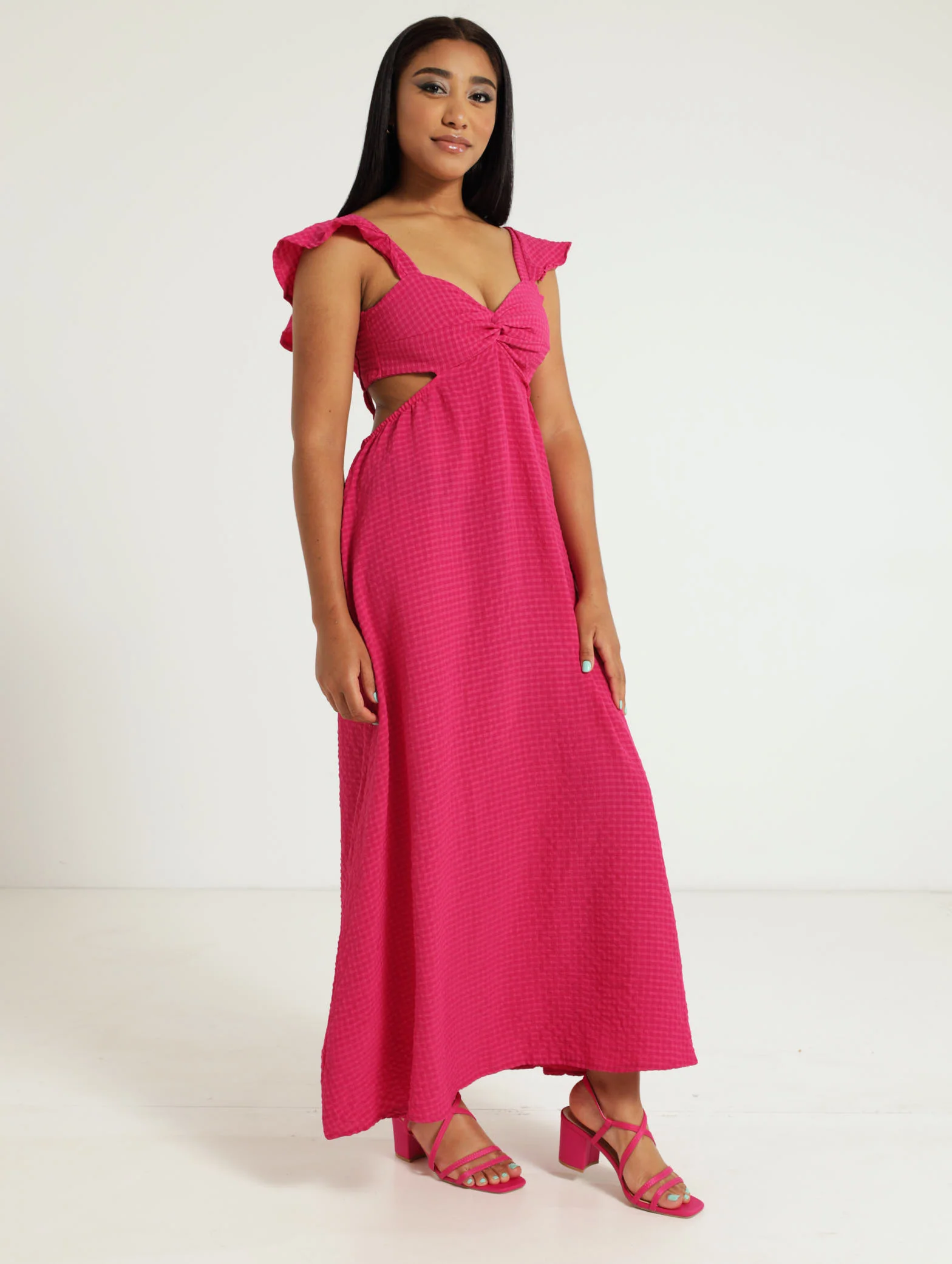 Knot Front Frill Sleeve Maxi Dress - Image 2