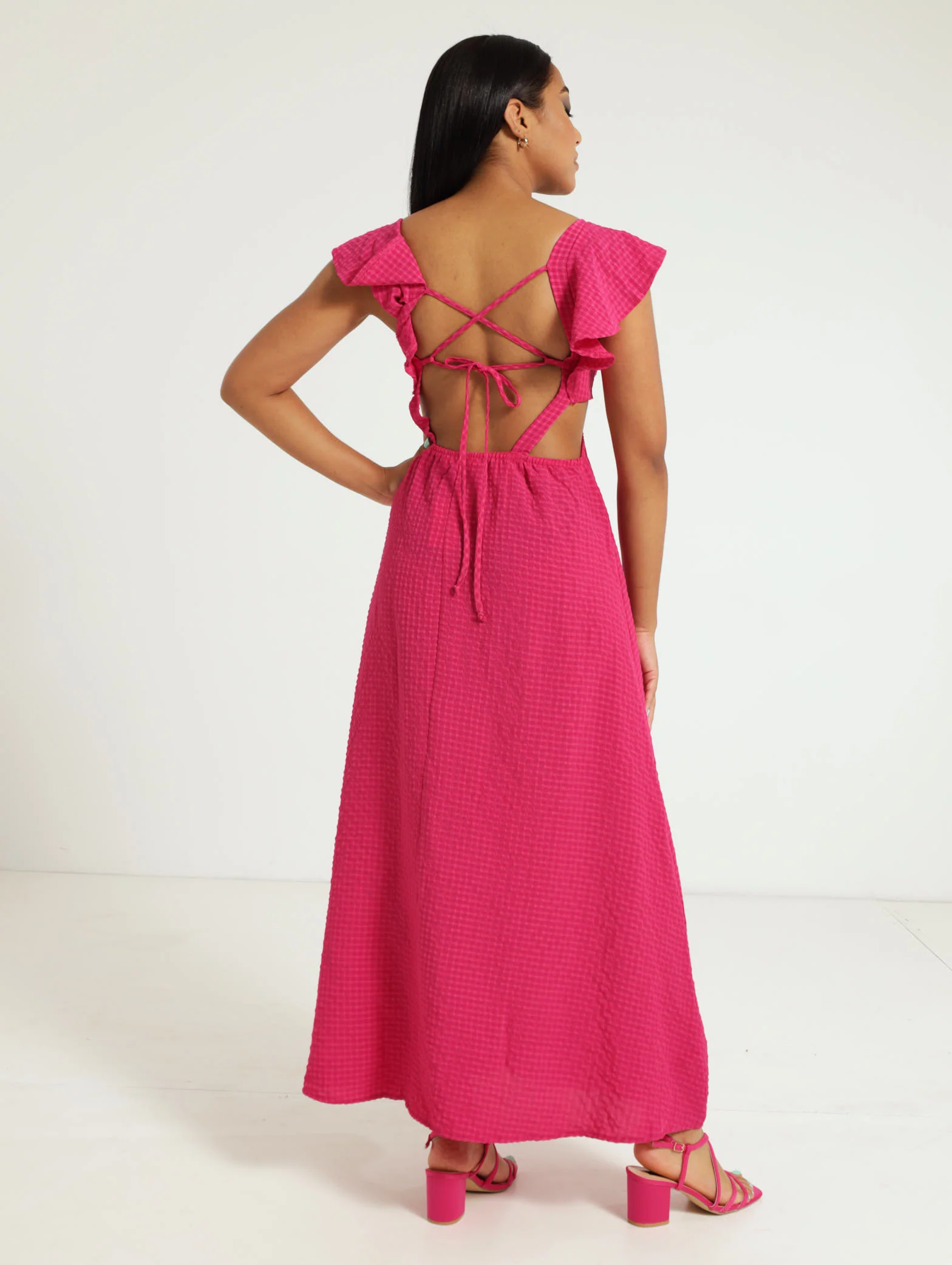 Knot Front Frill Sleeve Maxi Dress - Image 3