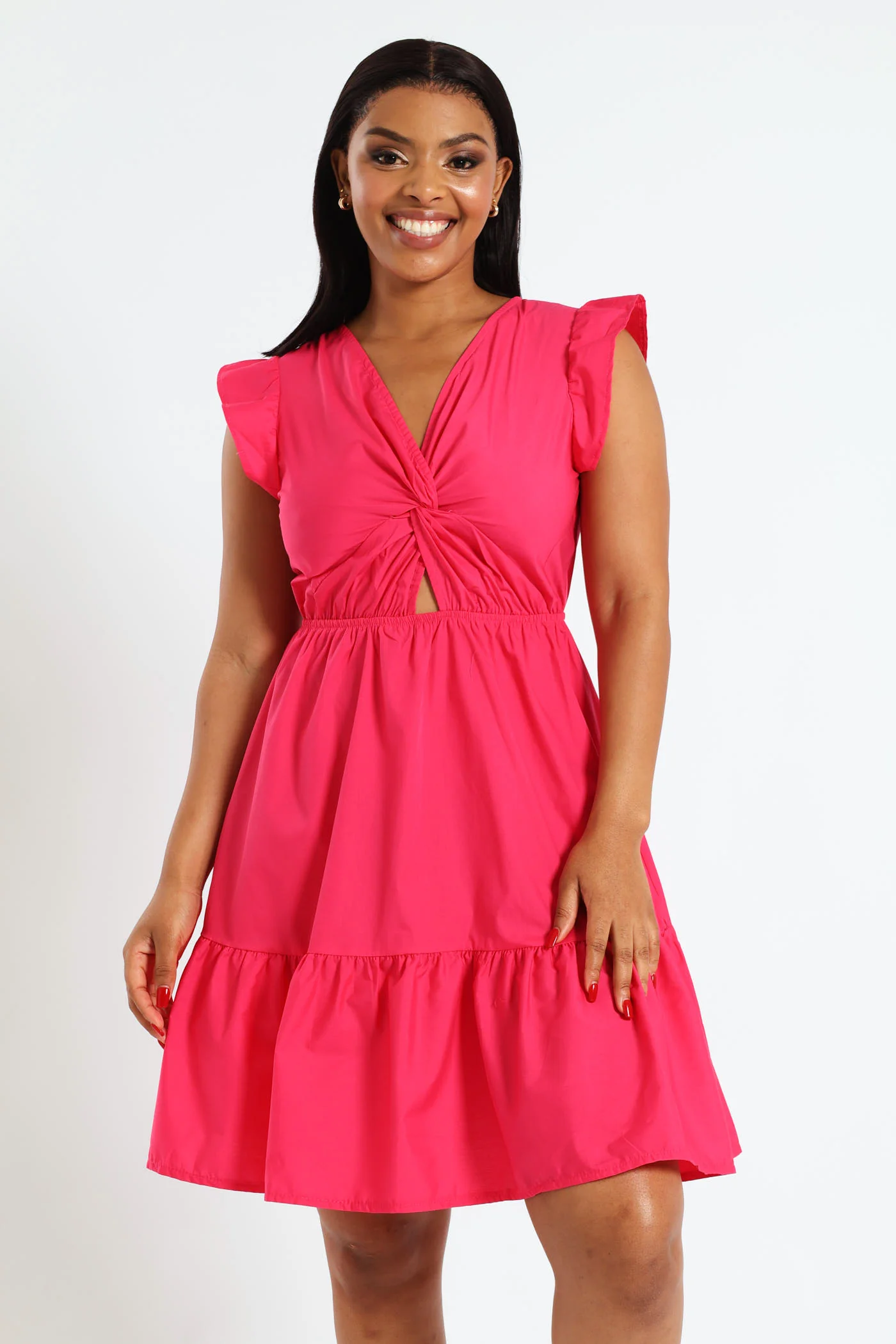 Knot Front Poplin Mini Dress - Pink