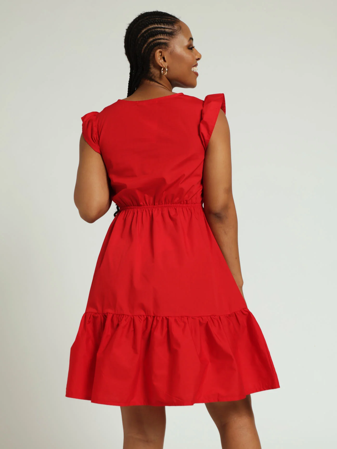 Knot Front Poplin Mini Dress - Red - Image 4