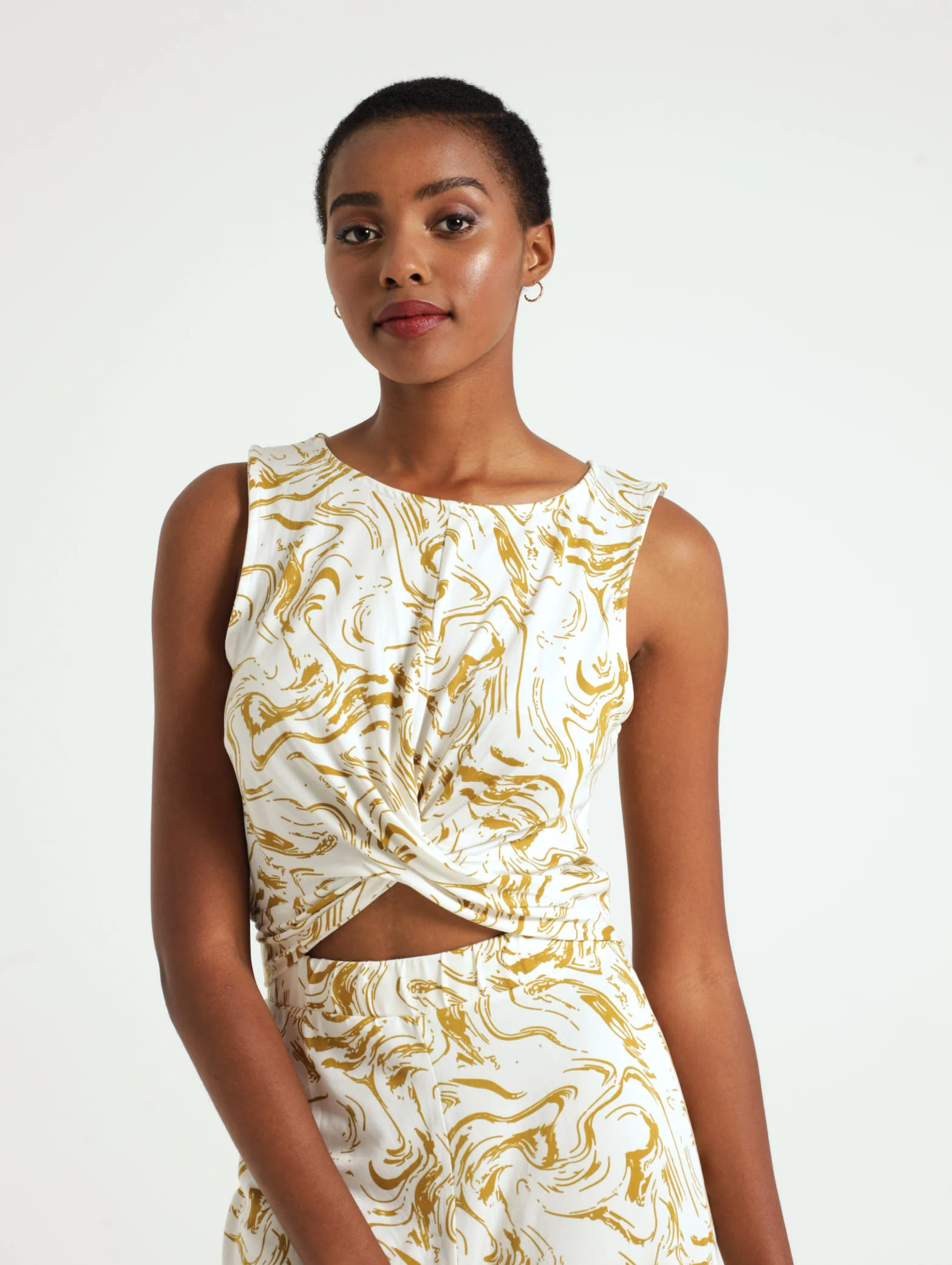 Knot Front Swirl Ditsy Top