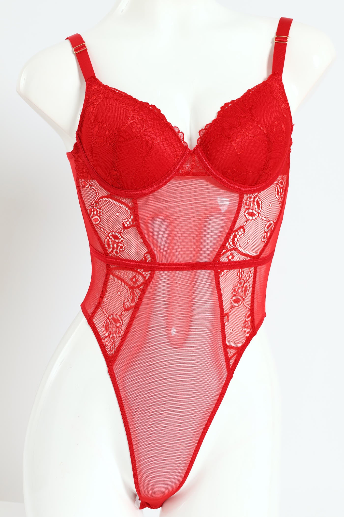 Lace Push Up Bodysuit - Red - Image 2