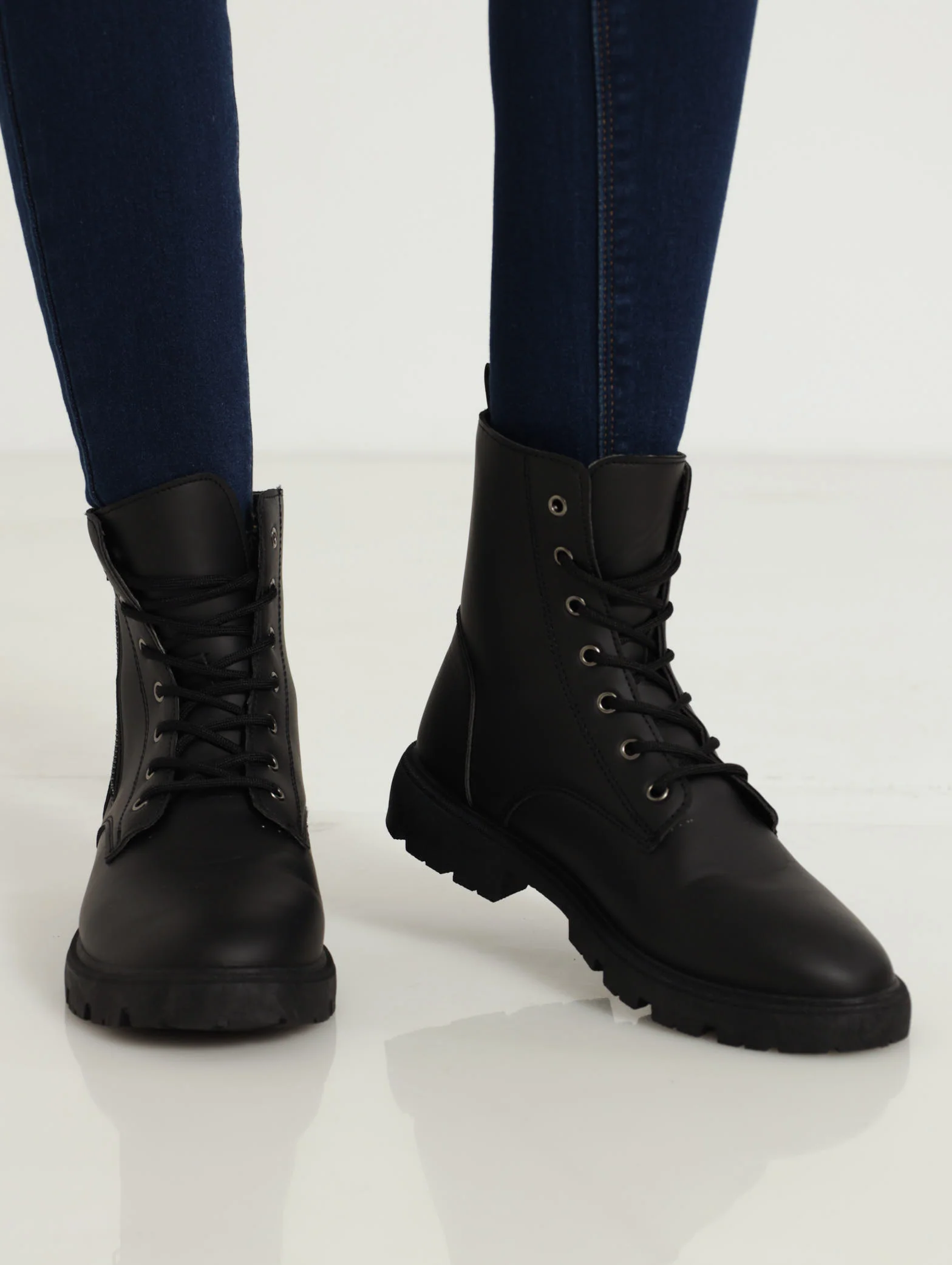 Lace Up Military Boot With Side Zip Detail