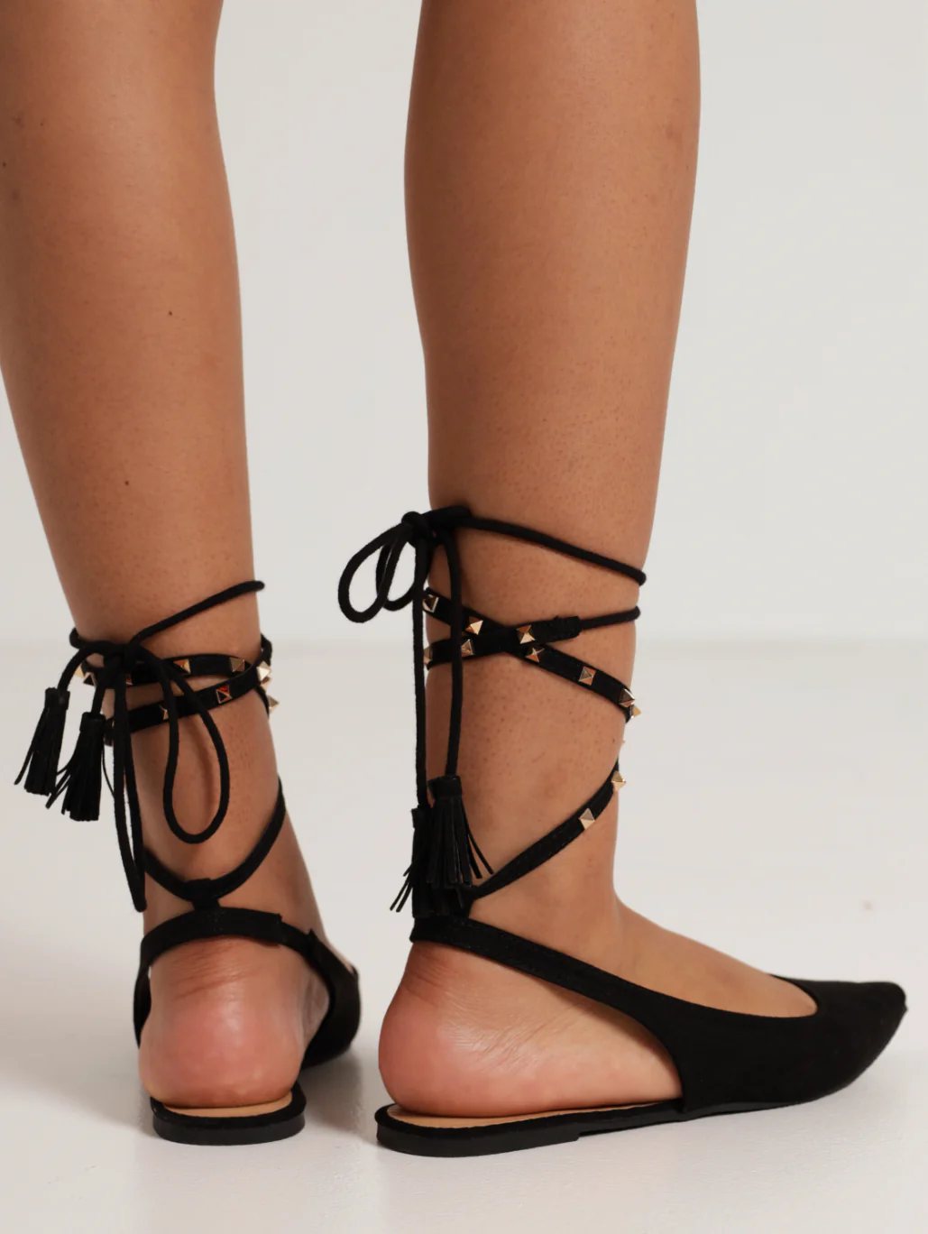 Lace Up Pump With Stud Detail - Black - Image 3
