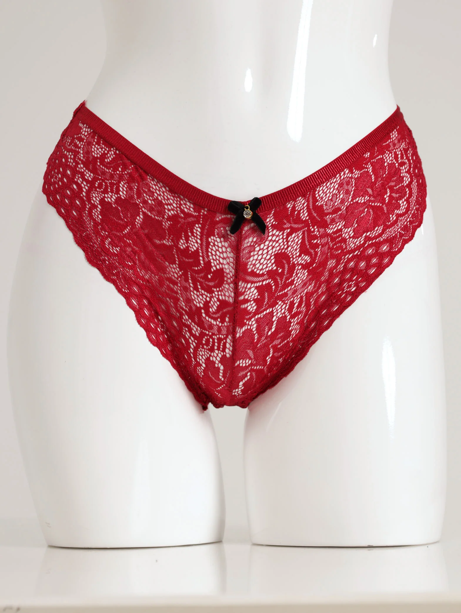 2 Pack Lace/Dobby Brazilian Panty- Red/Black