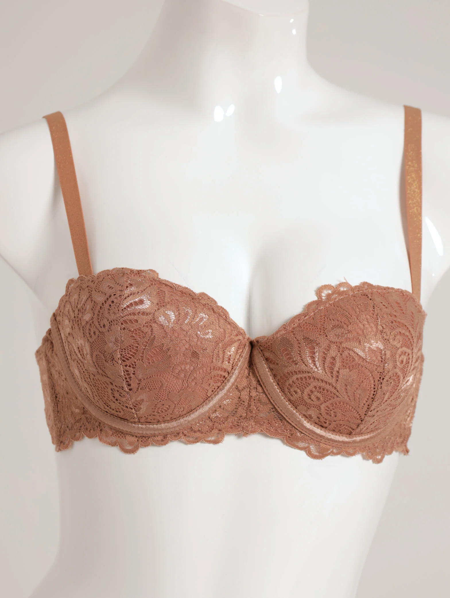 2 Pack Lurex Elastic Balconett Bra - Red/Mocha