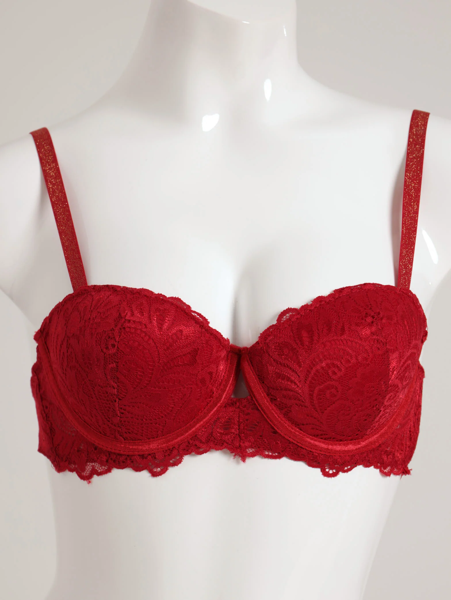 2 Pack Lurex Elastic Balconett Bra - Red/Mocha - Image 2
