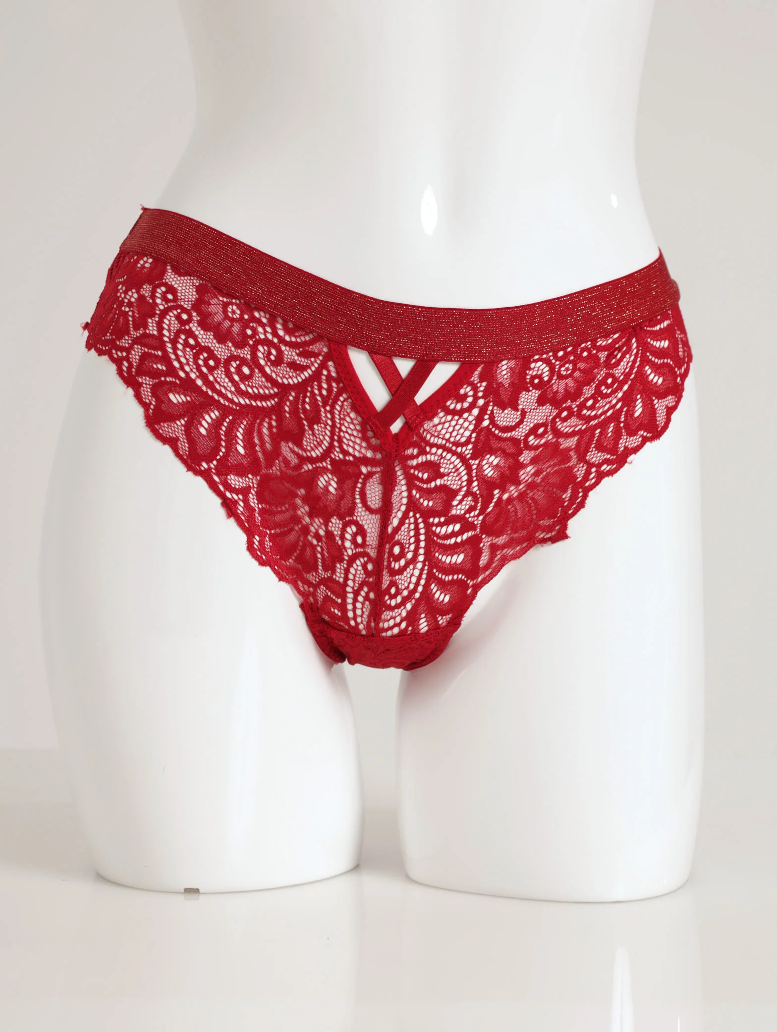 2 Pack Lurex Elastic Bikini Panty - Red/Mocha