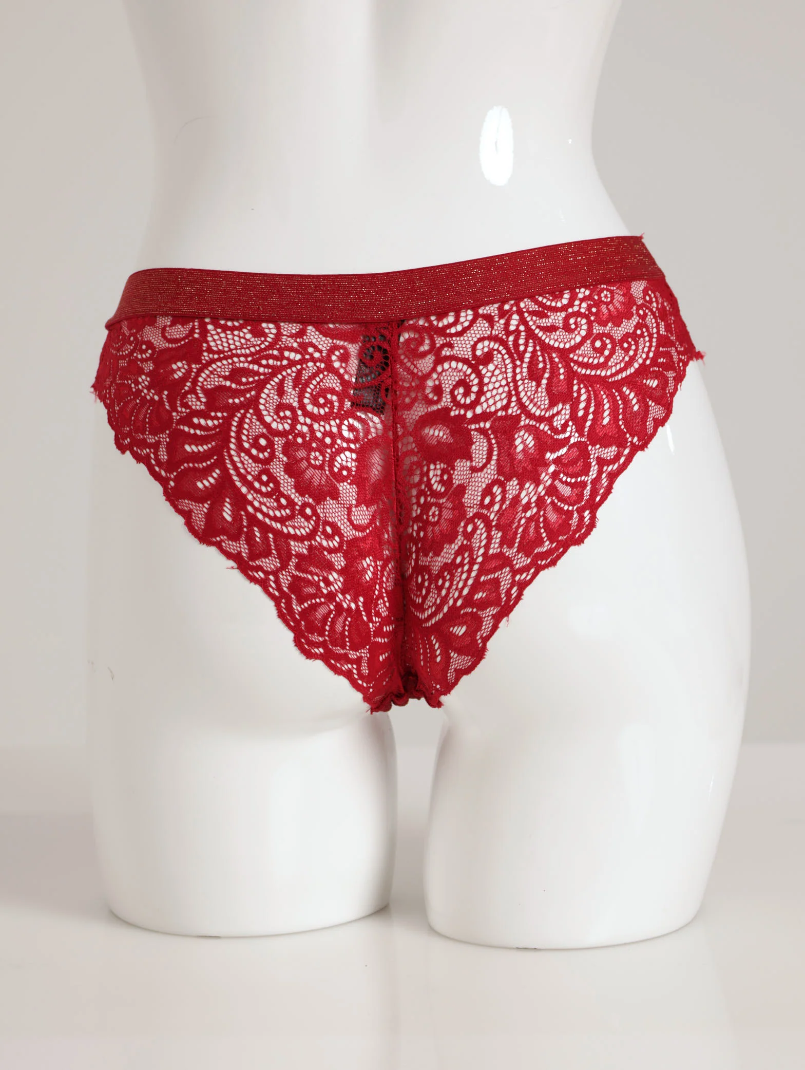 2 Pack Lurex Elastic Bikini Panty - Red/Mocha - Image 3