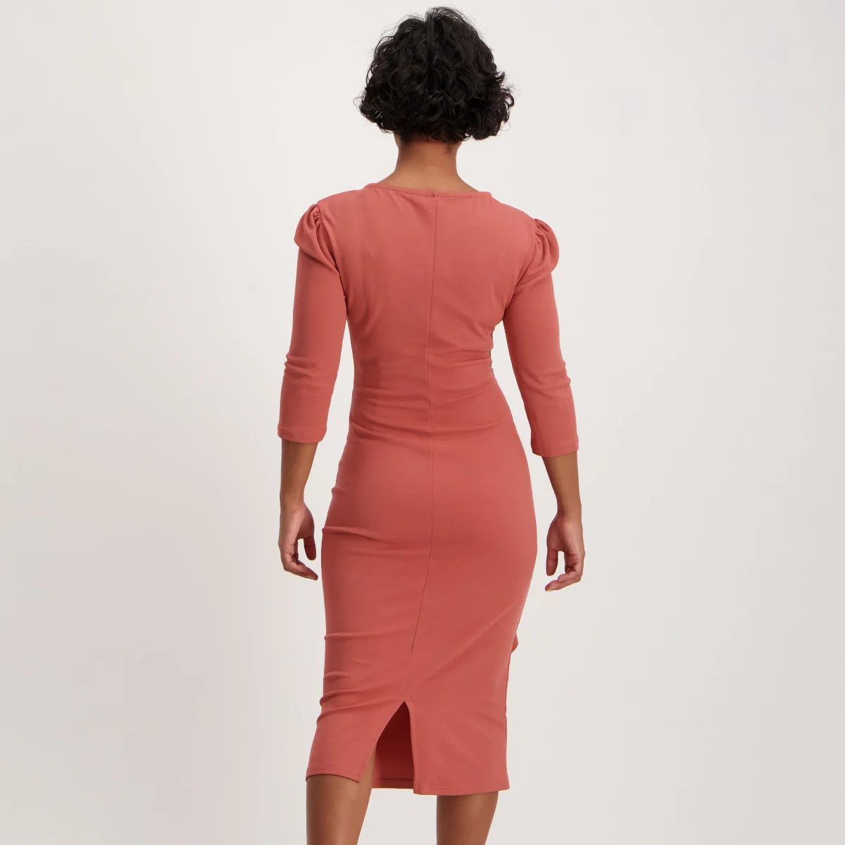 3/4 Sleeve Waterfall Dress with Frill Detail - Dark Blush - Image 4