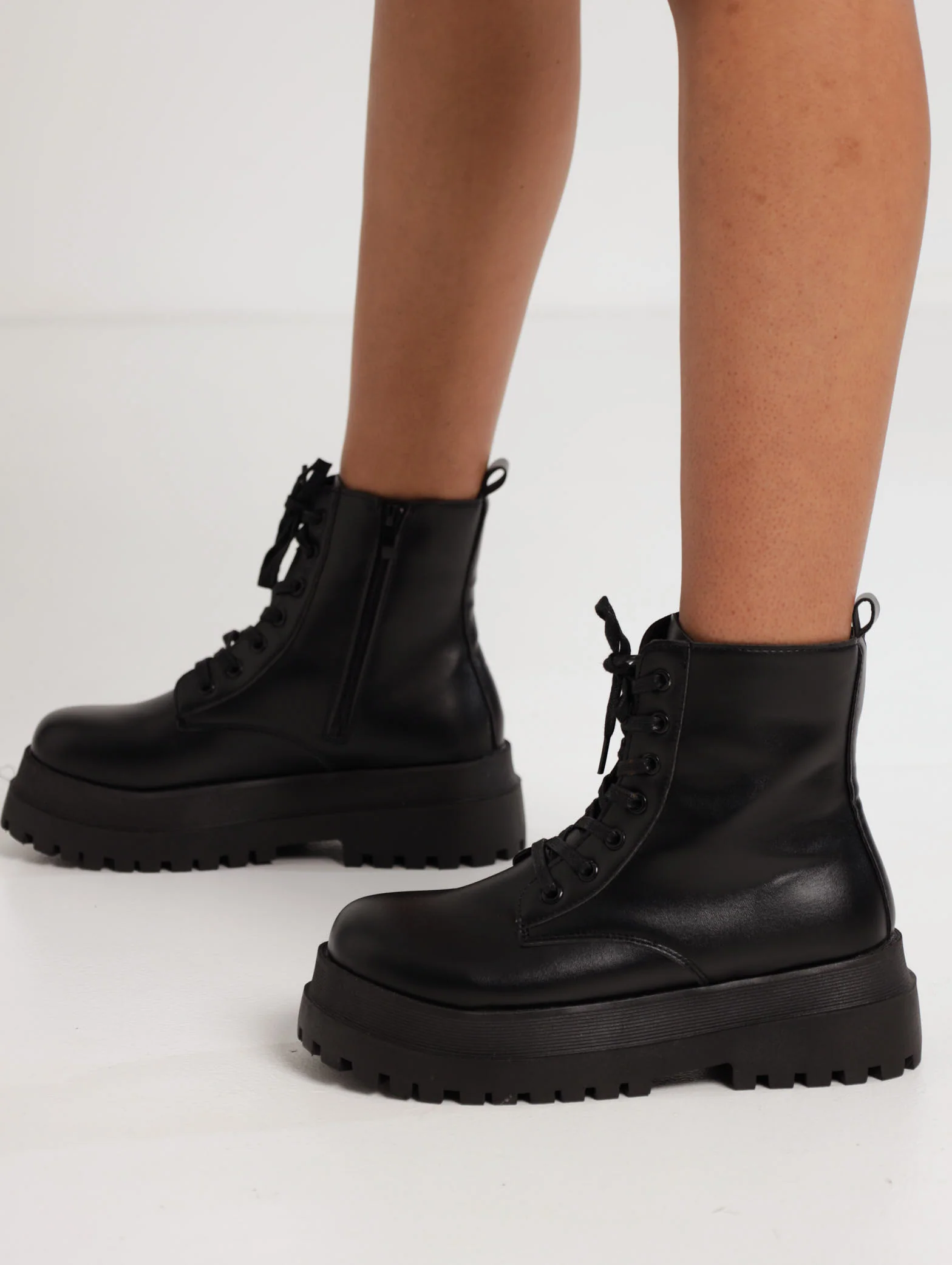 Ankle Military Chelsea Lace Up Boot - Black - Image 2