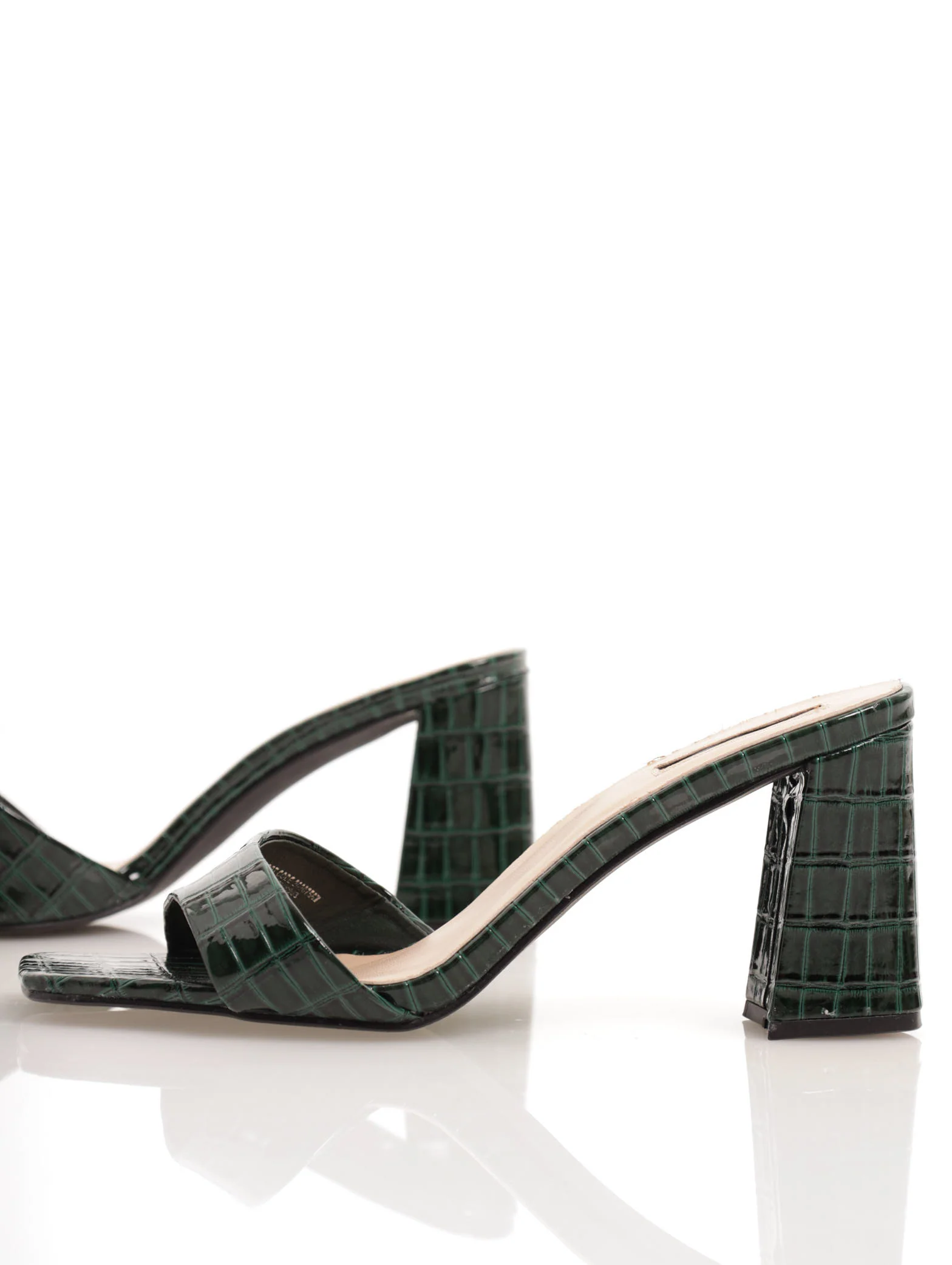 Asymetrical Croc Embossed Flared High Heel - Image 2