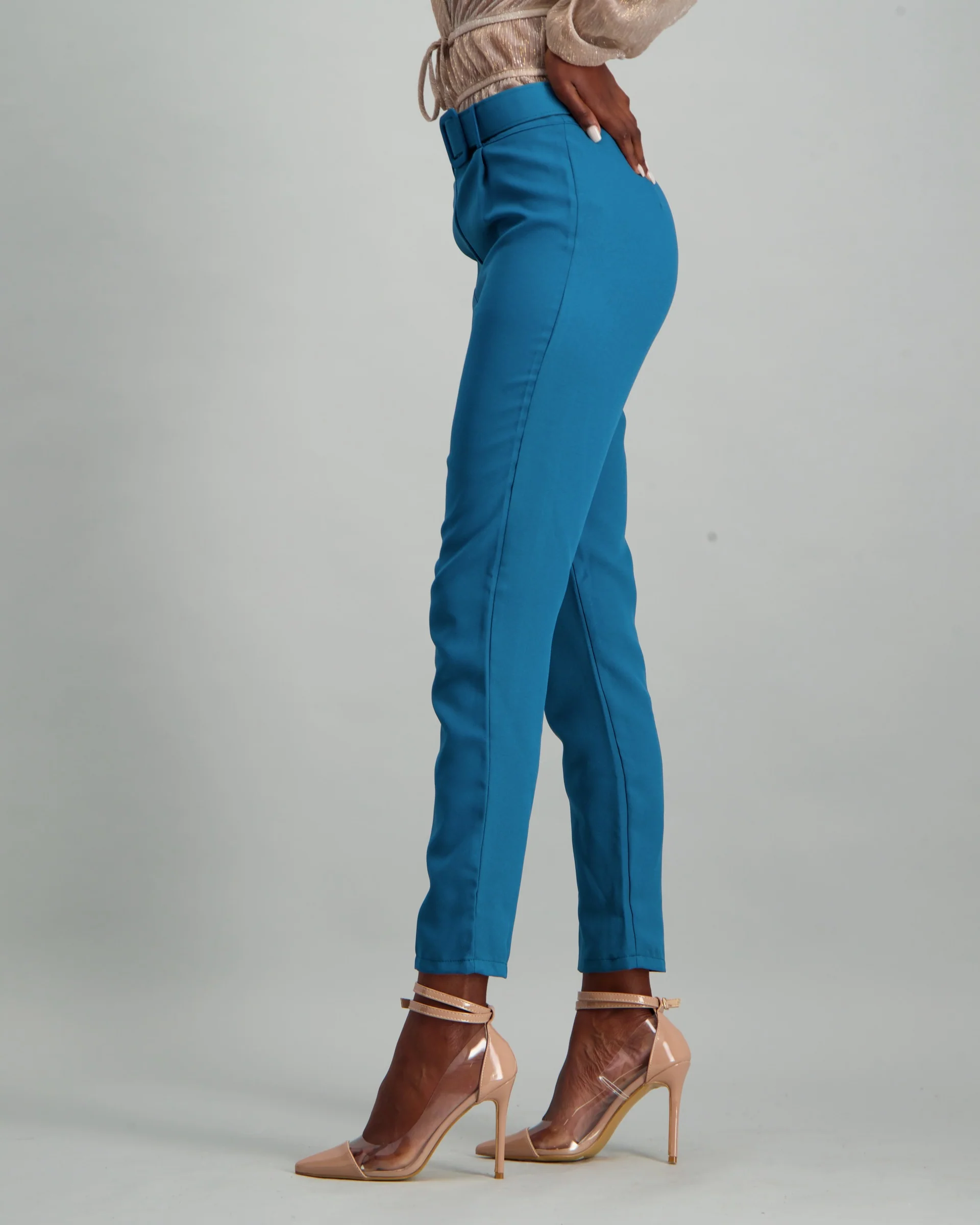 Belted Pleated Slim Pant - Ink - Image 3