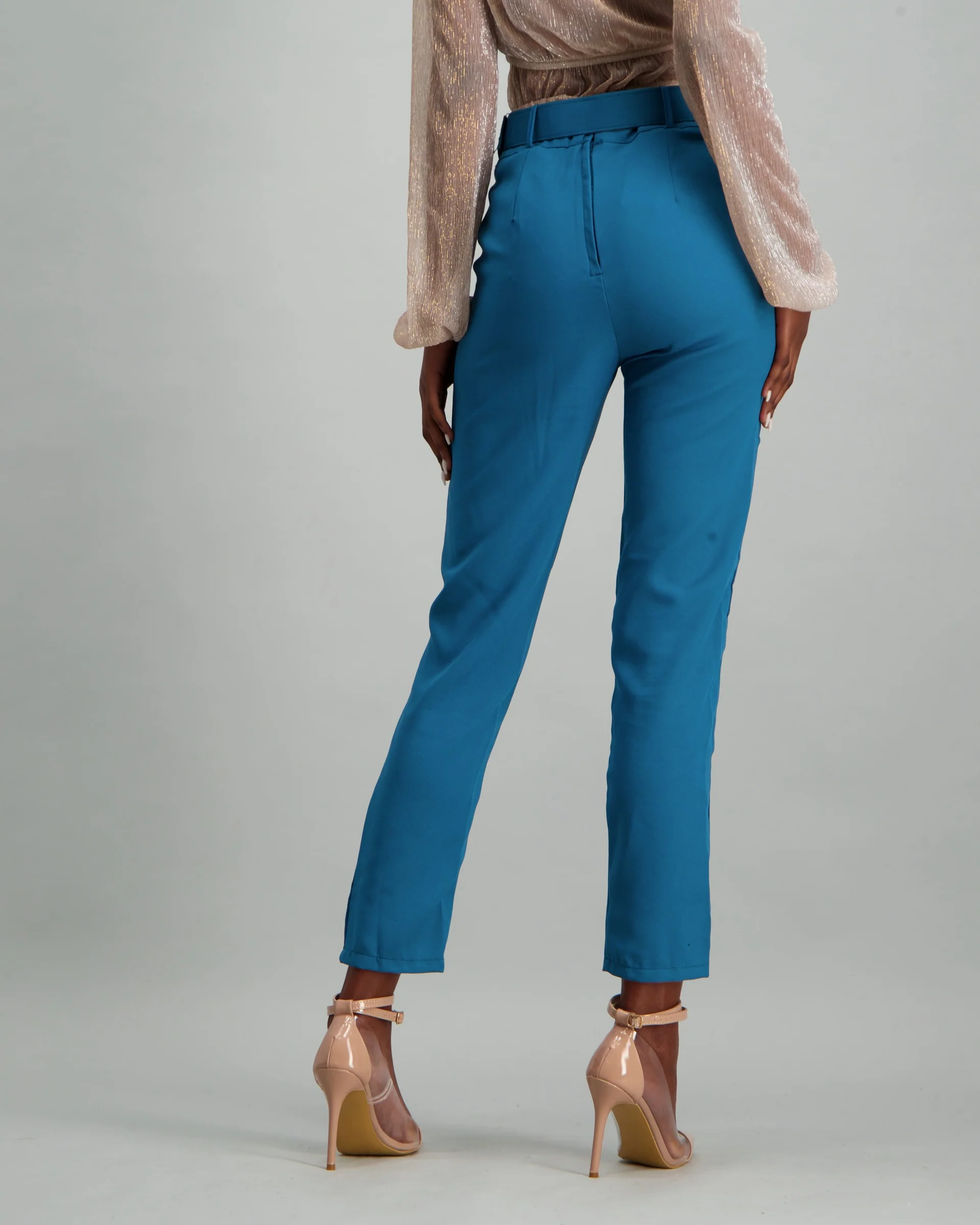 Belted Pleated Slim Pant - Ink - Image 4
