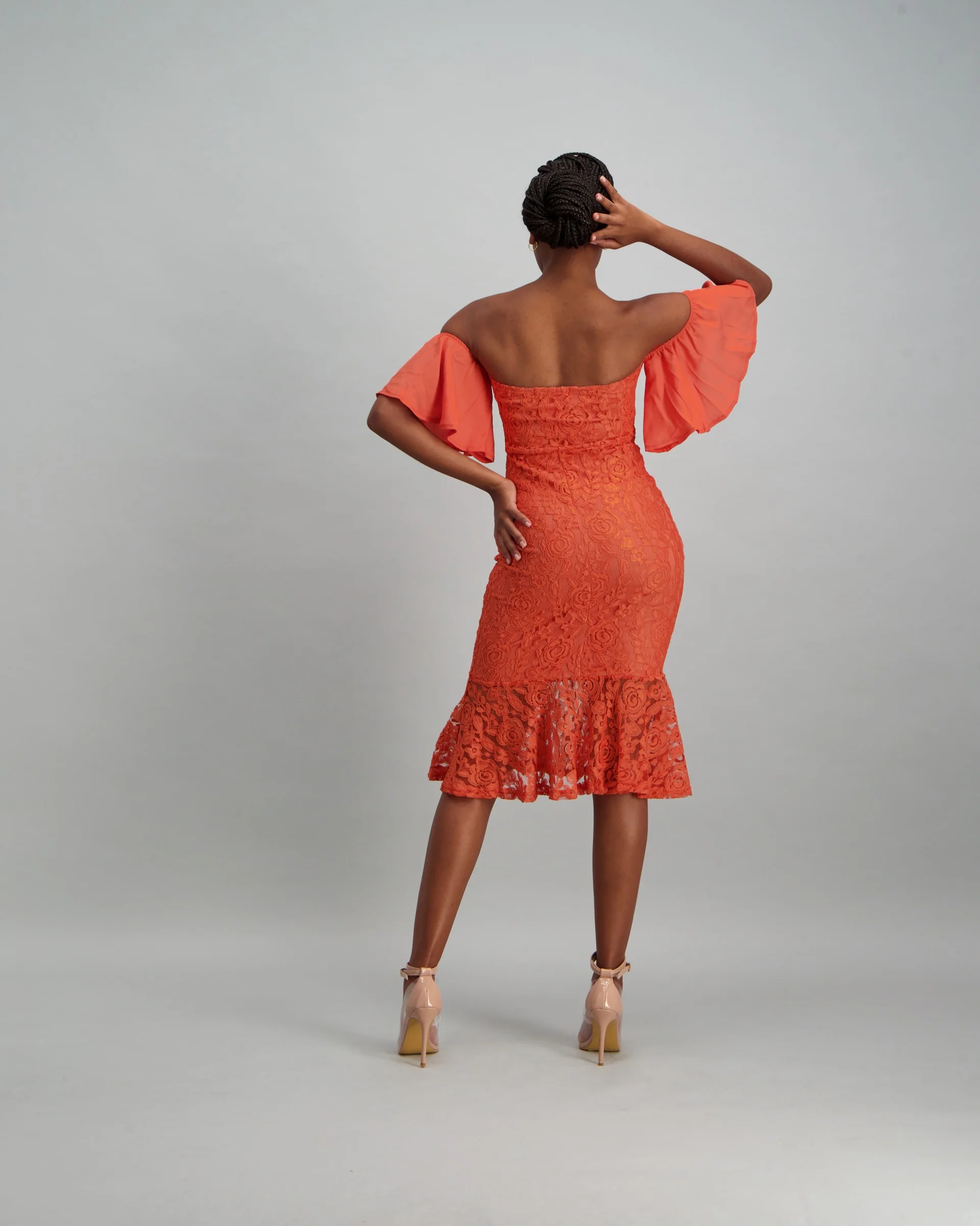 Bodycon with Chiffon Sleeve & Flounce - Rust - Image 4