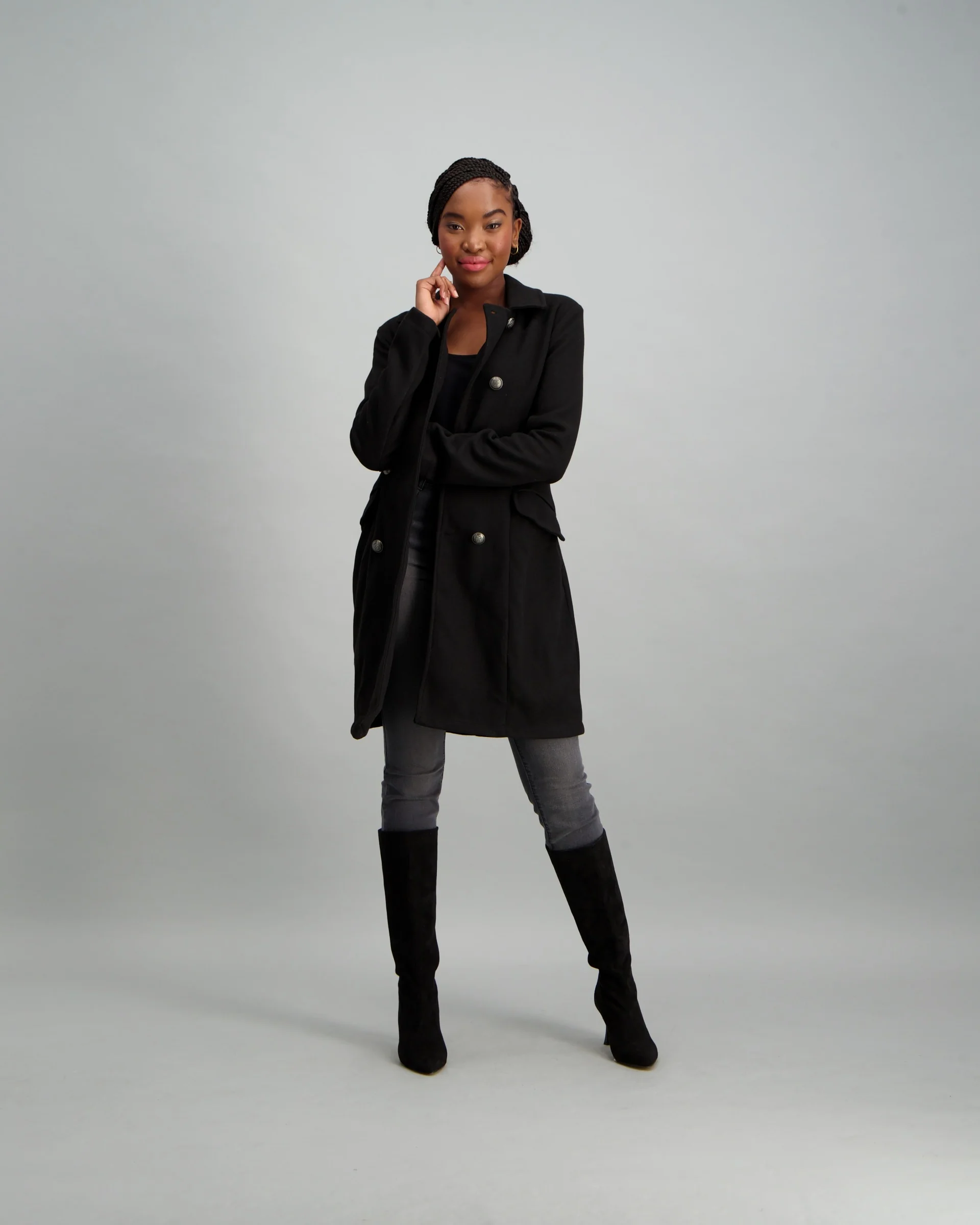 Buttoned Double Breasted Unlined Jacket - Black - Image 3