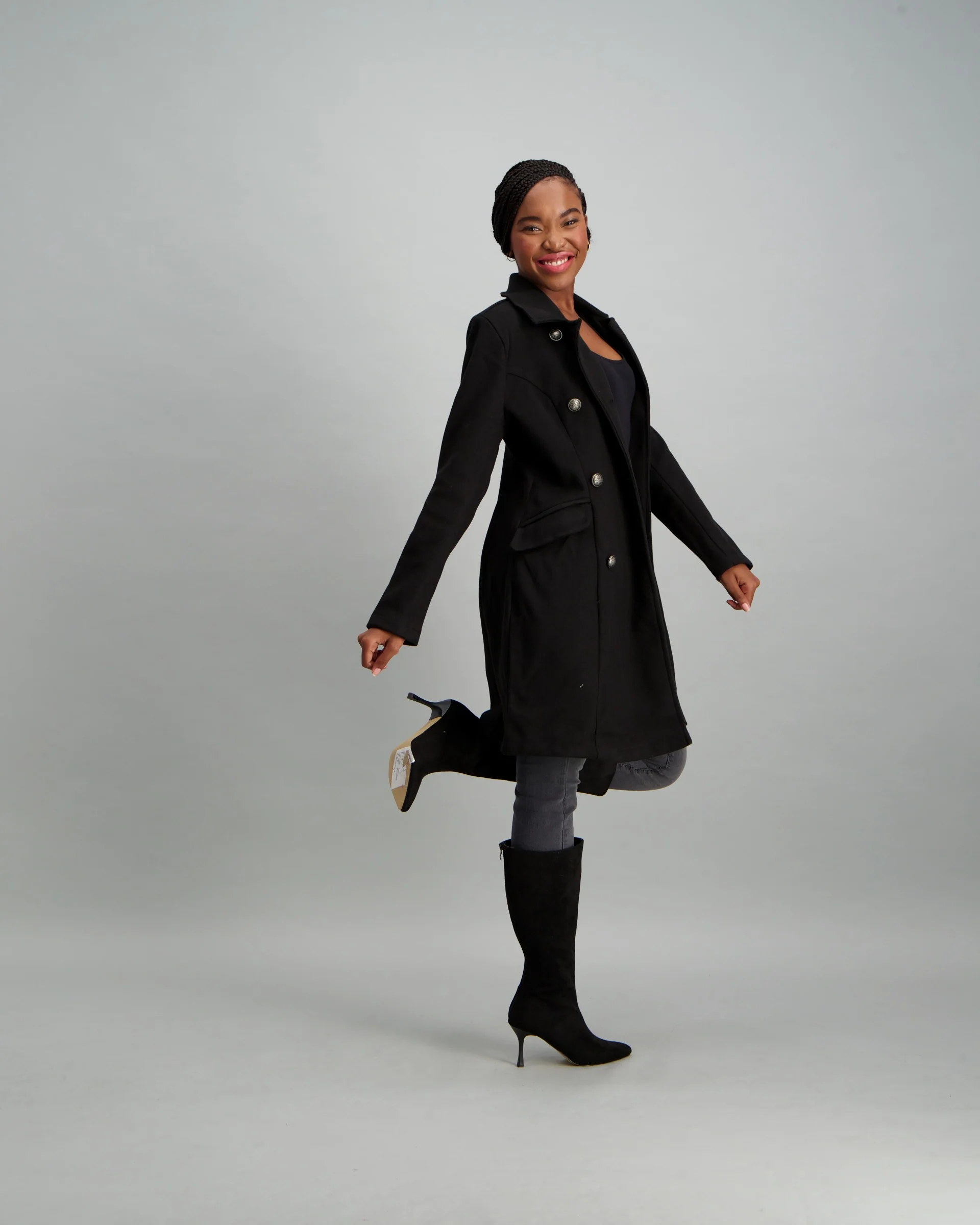 Buttoned Double Breasted Unlined Jacket - Black - Image 4