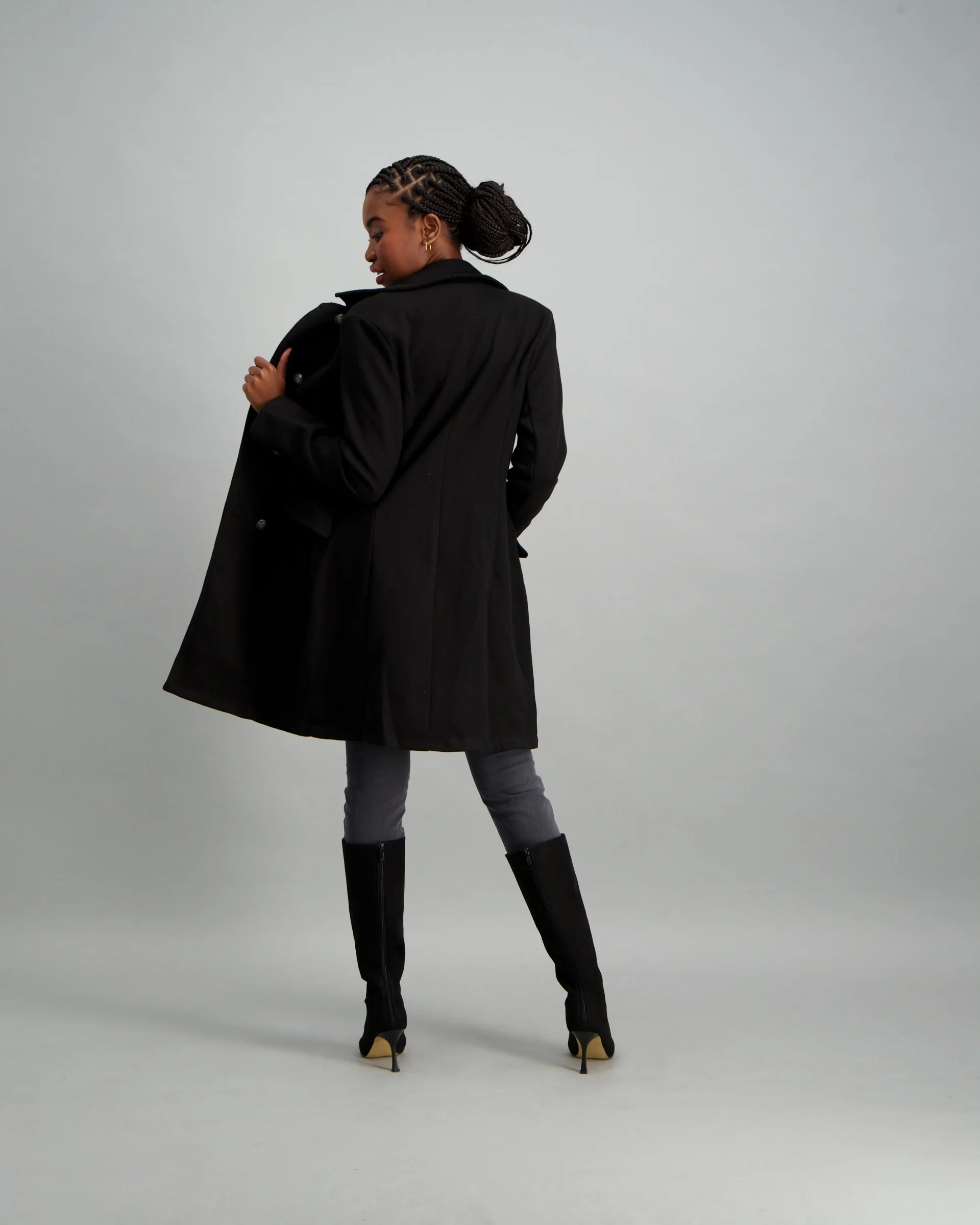 Buttoned Double Breasted Unlined Jacket - Black - Image 5