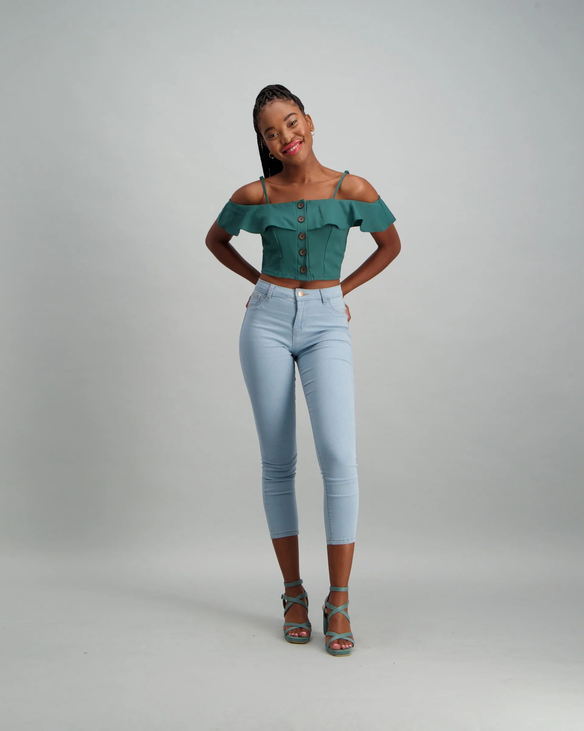 Buttoned Frill Detail Sleeve Top - Sage - Image 2