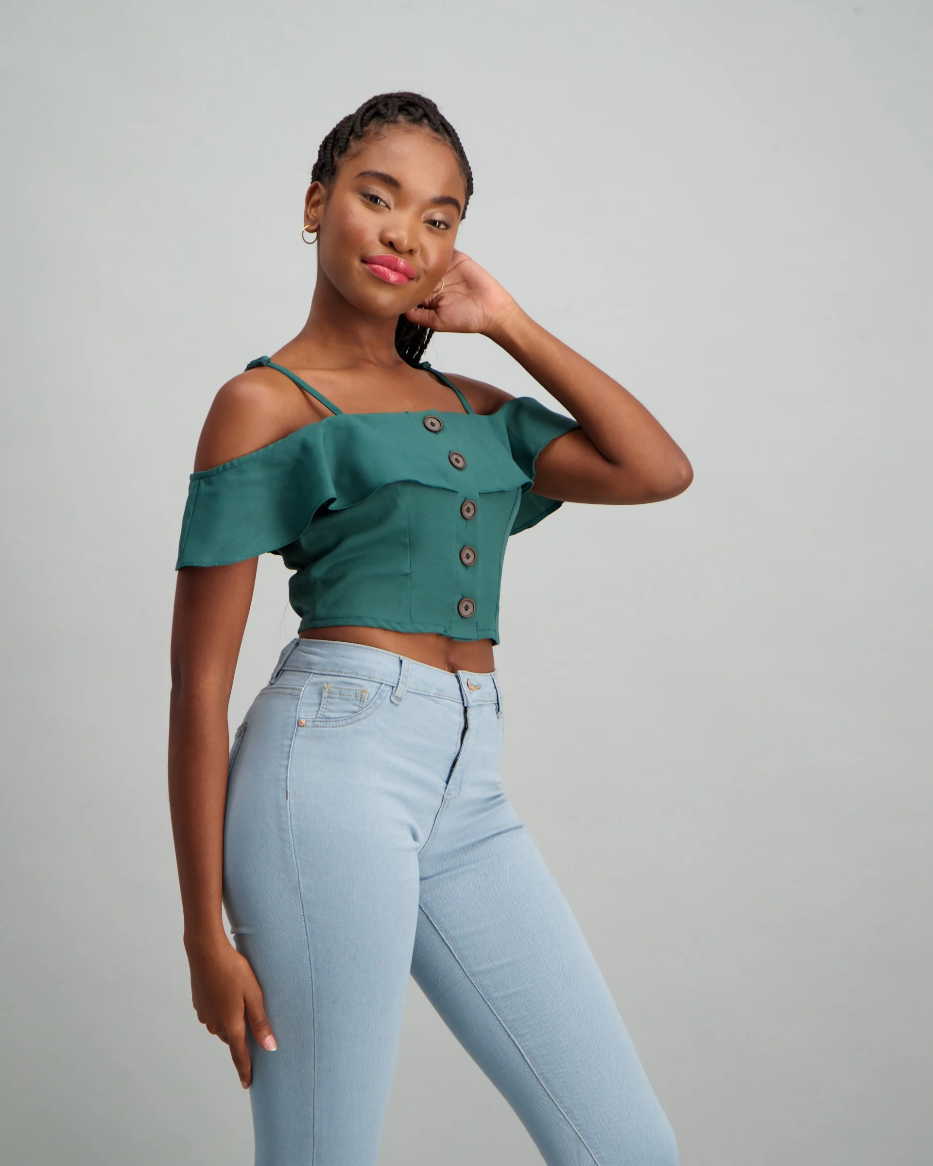 Buttoned Frill Detail Sleeve Top - Sage - Image 4