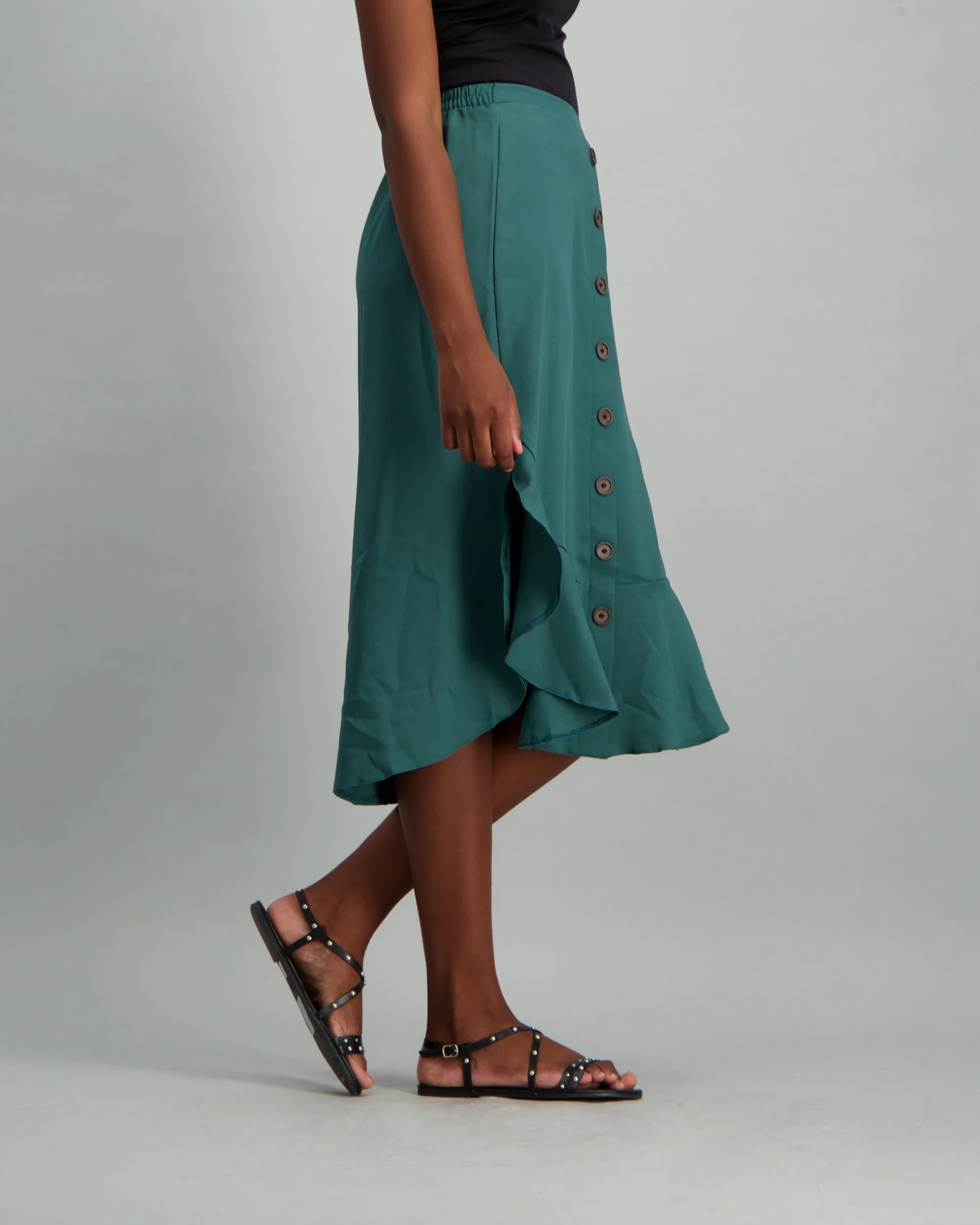Buttoned Side Flare Detail Skirt - Sage - Image 2