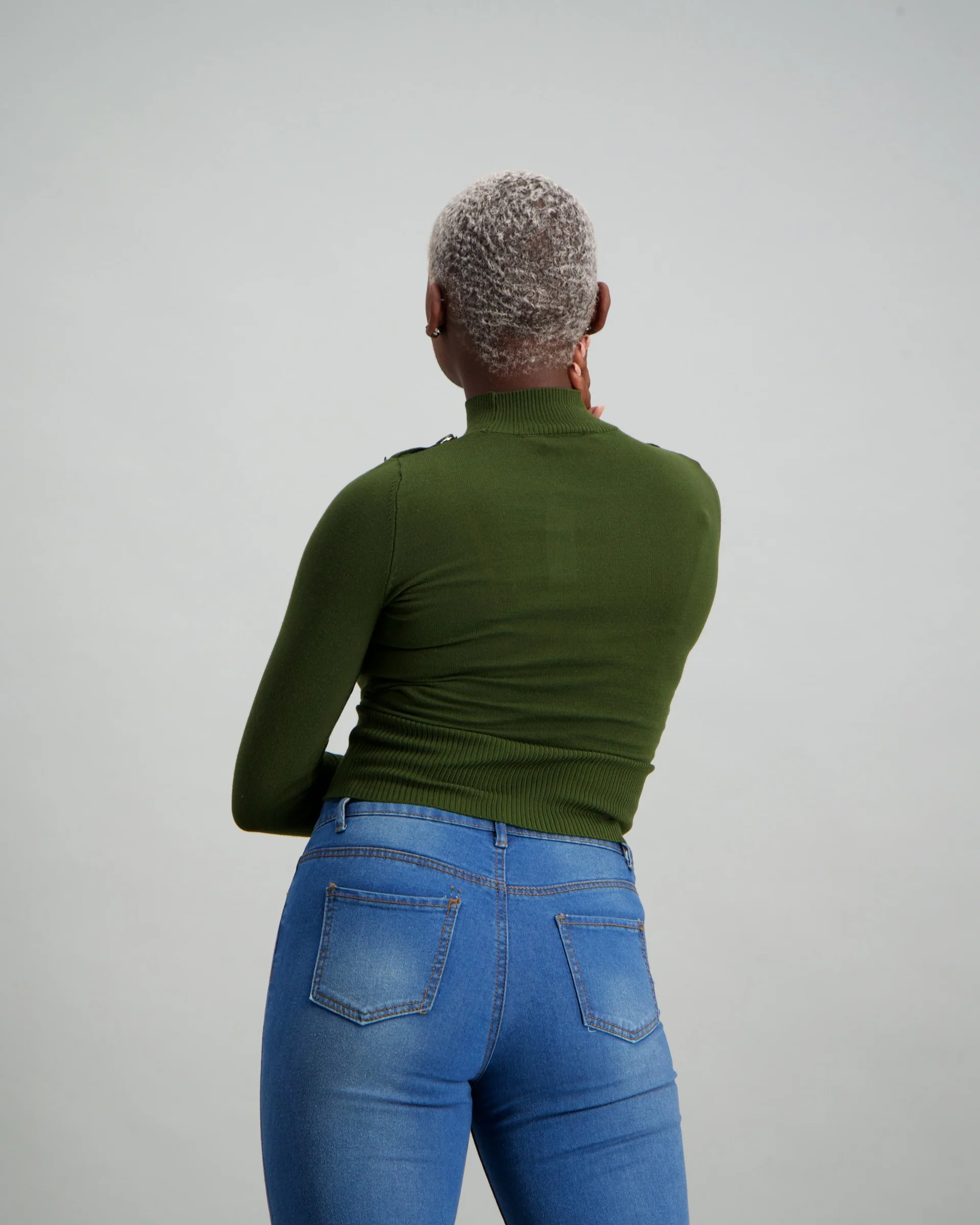 Buttoned Turtle Neck Knit Jersey - Fatigue Green - Image 4