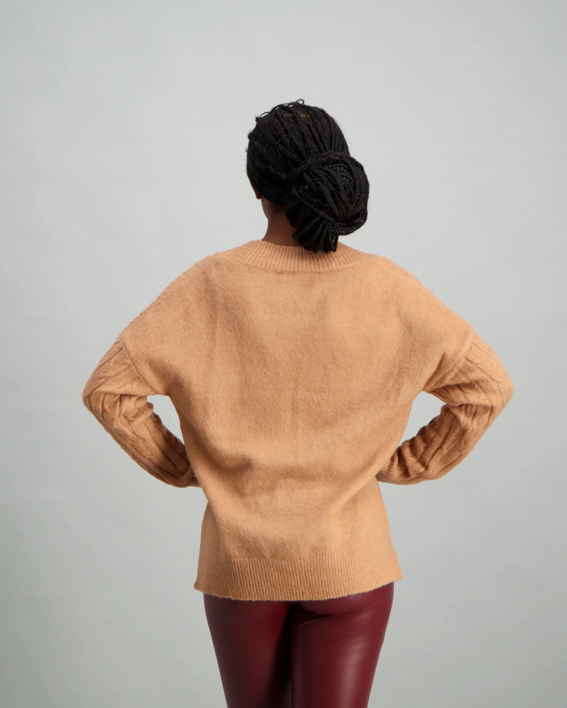 Cable V-Neck with Hi-Low Hem - Blush - Image 5