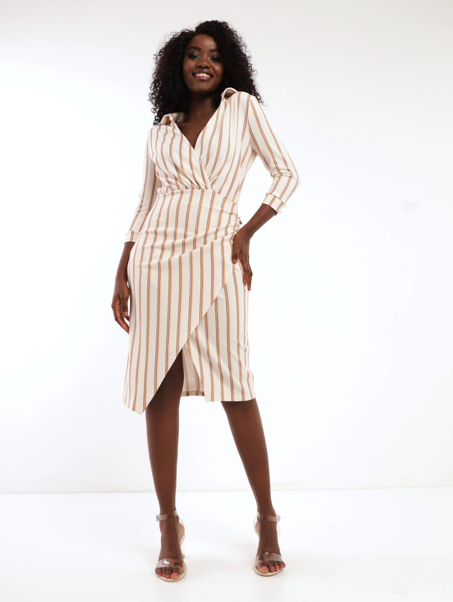 Collared Wrap Bodycon Midi Dress - Image 2